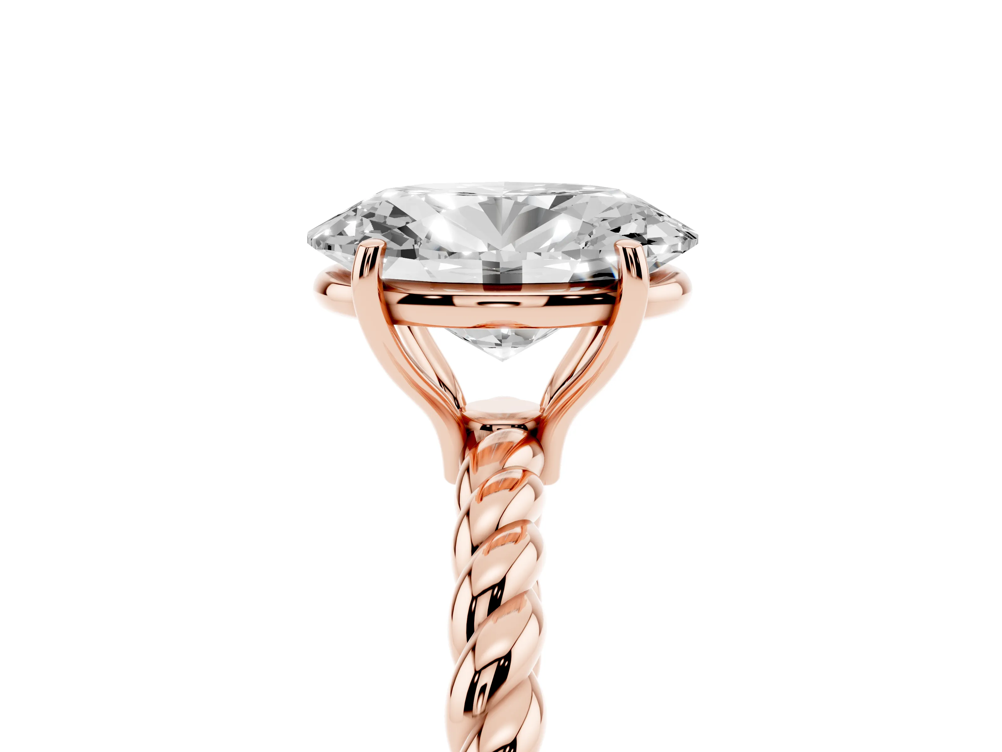 Oval Cut Diamond Solitaire Twisted Band Ring Set in Rose gold with Prong Solitaire Setting