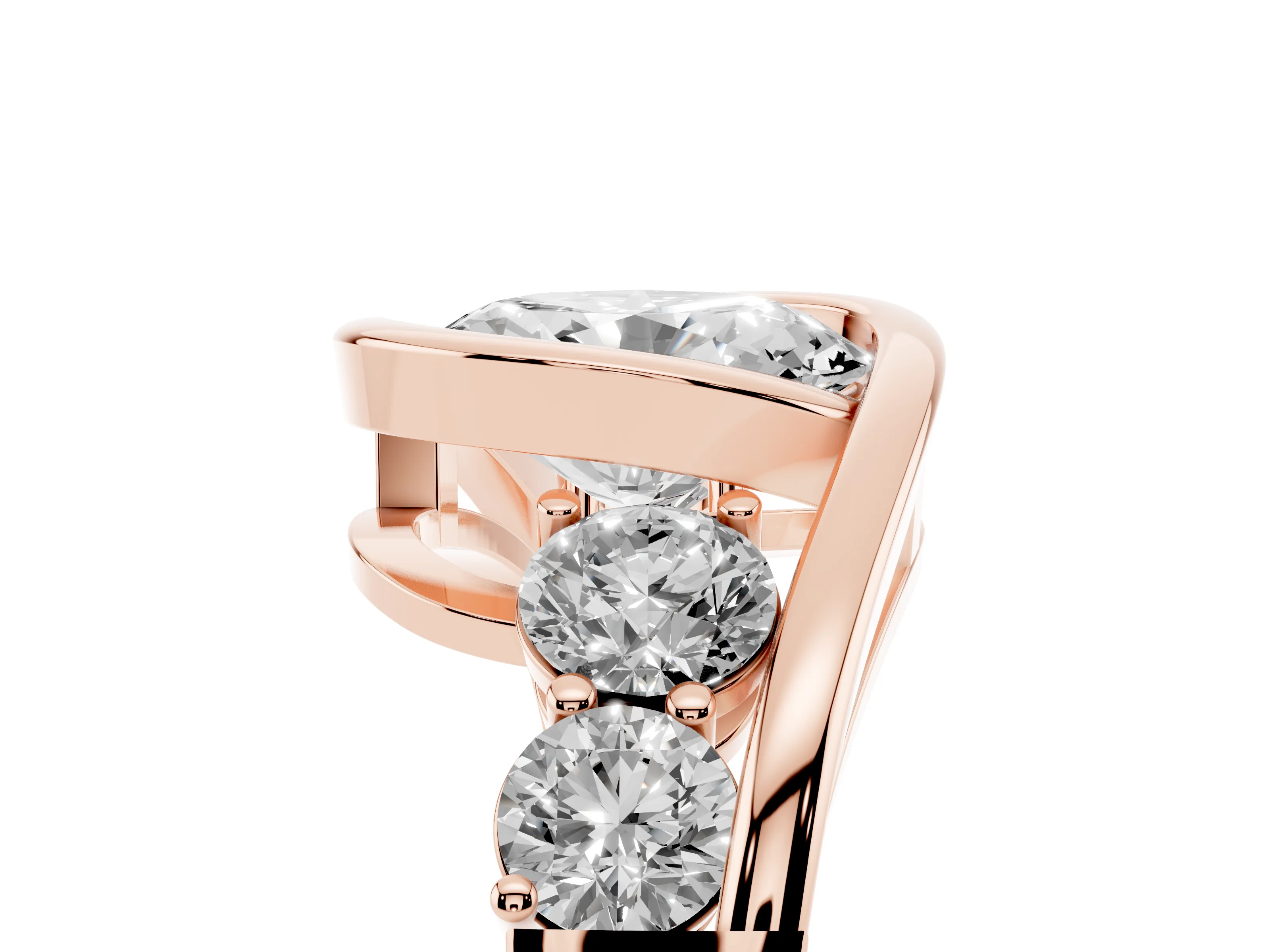 Oval Cut Diamond Bezel Bypass Ring Set in Rose gold with Round Accents