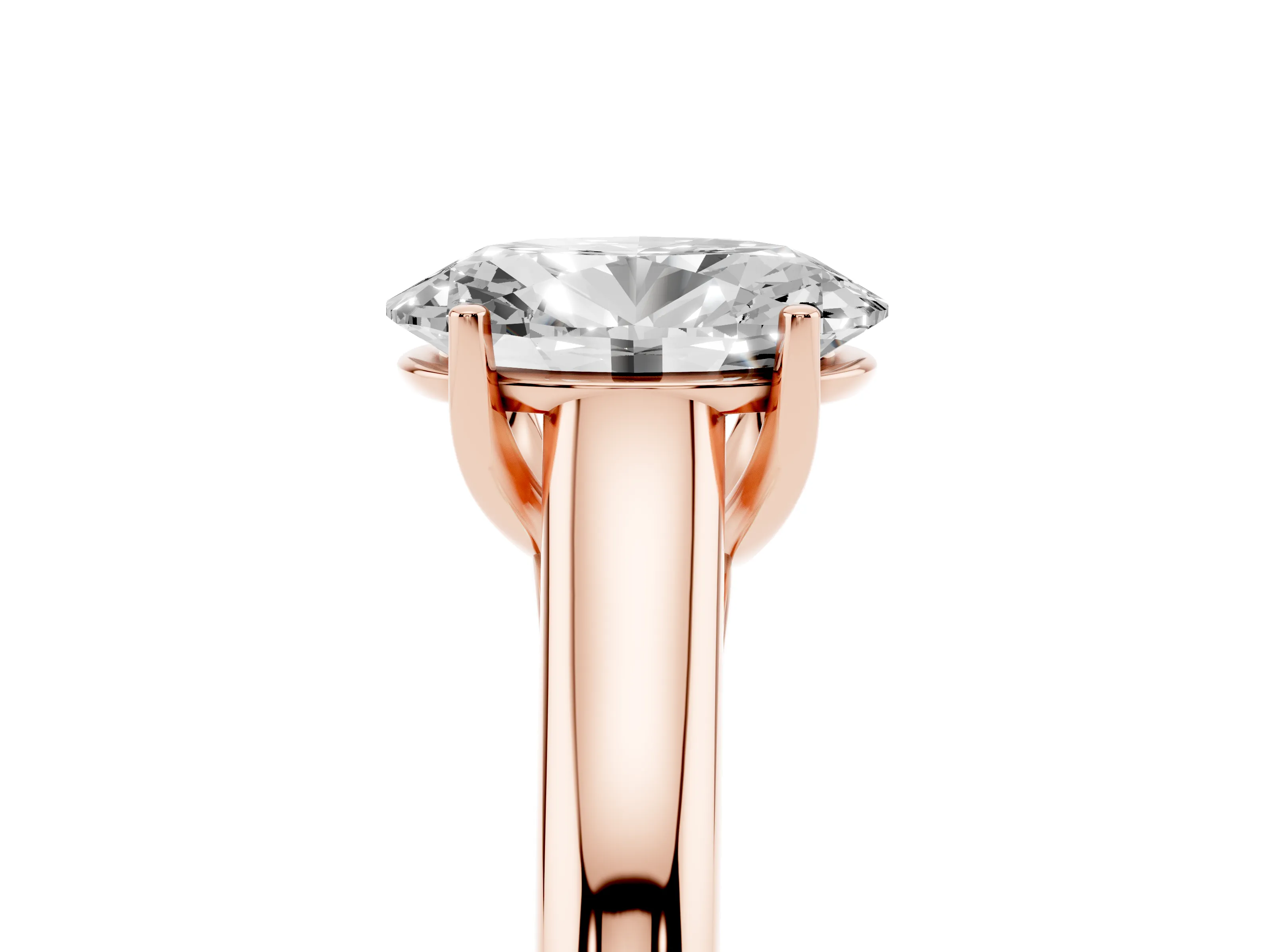 Oval Cut Diamond Solitaire Engagement Ring Set in Rose gold with Subtly Tapered Band and Prong Setting