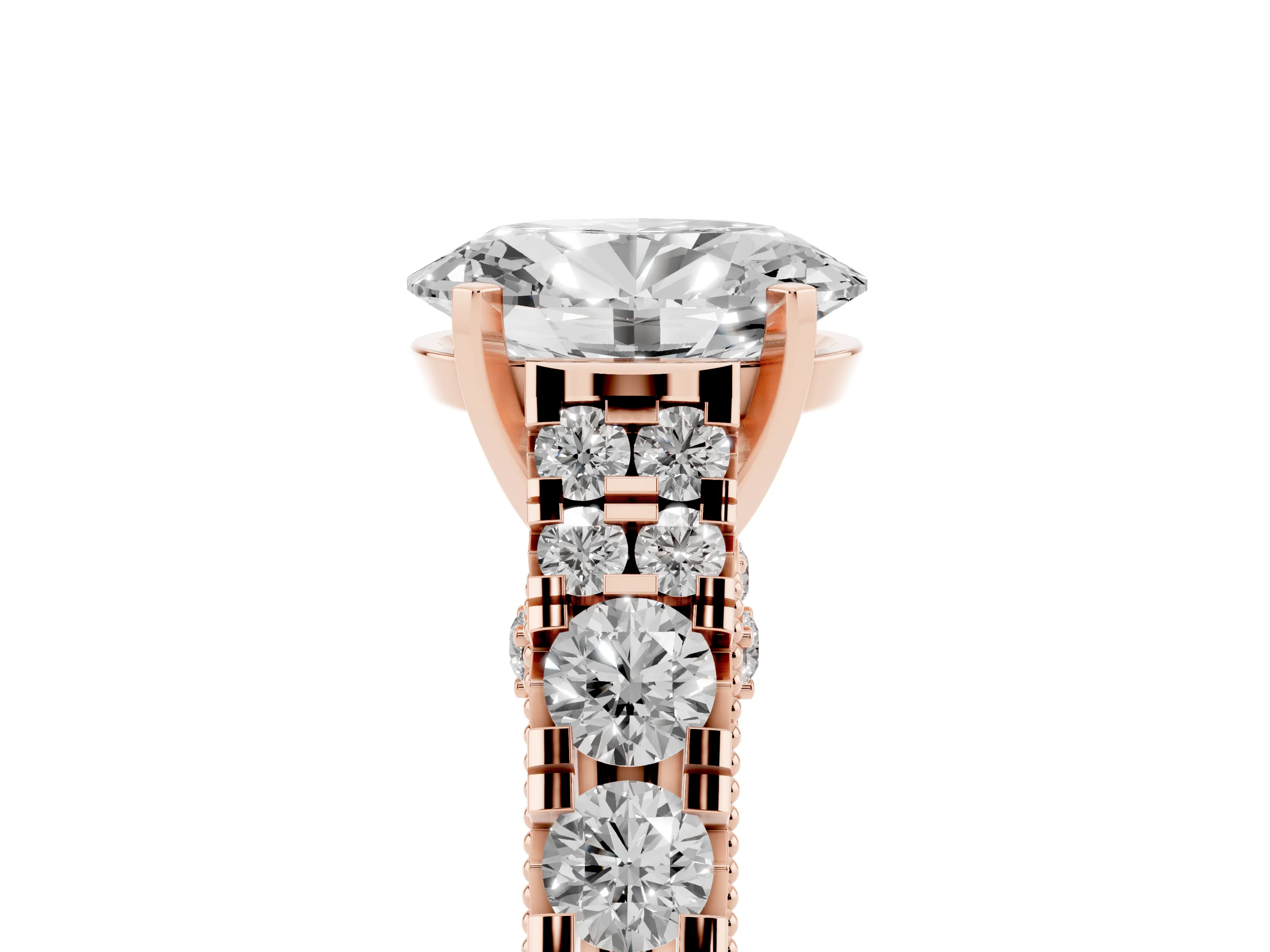 Oval Cut Diamond Classic Solitaire Ring Set in Rose gold with Pavé Band and Prong Setting