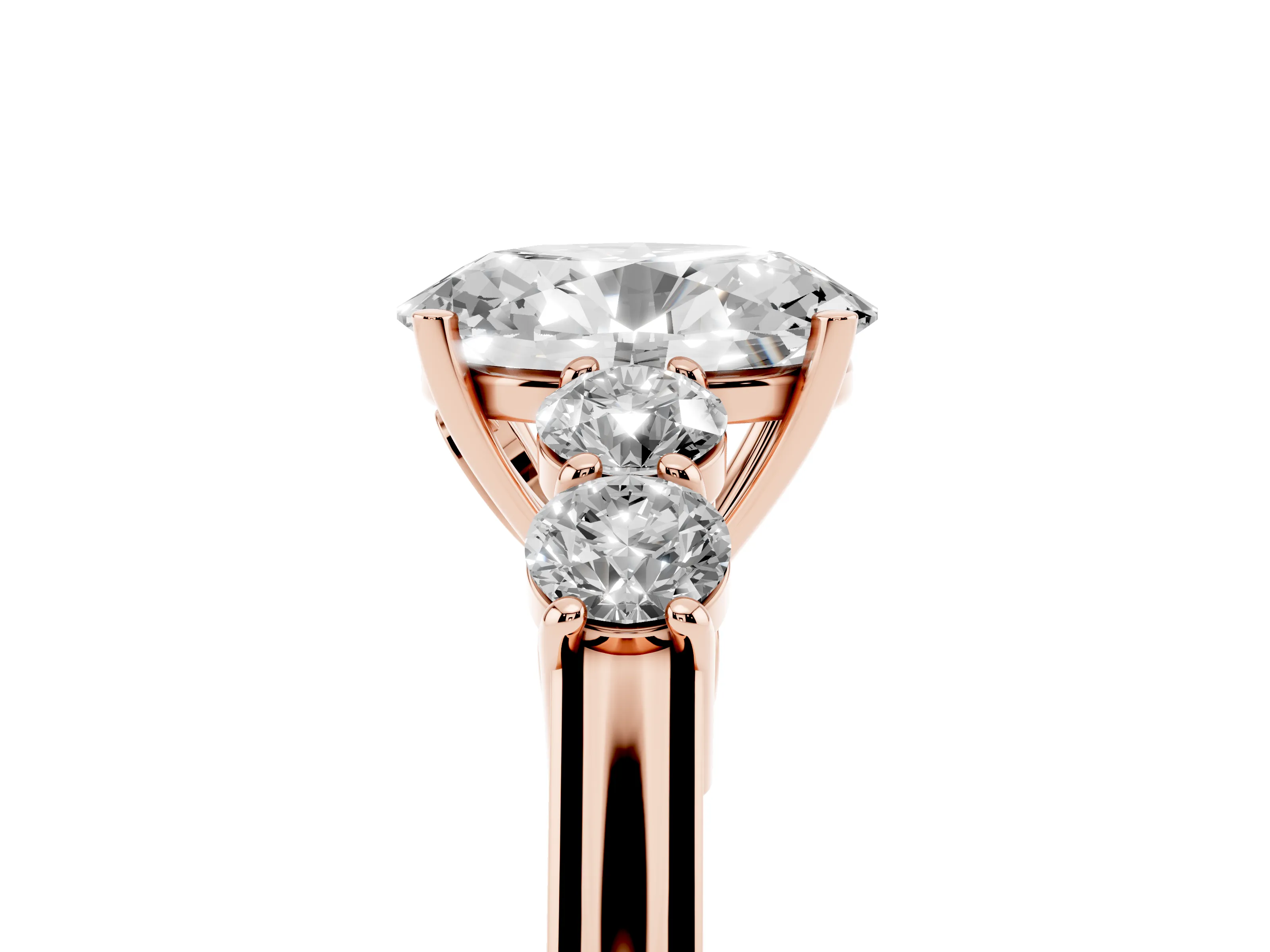 Oval Cut Diamond Five-Stone Prong Set Band Ring Set in Rose gold with Polished Band