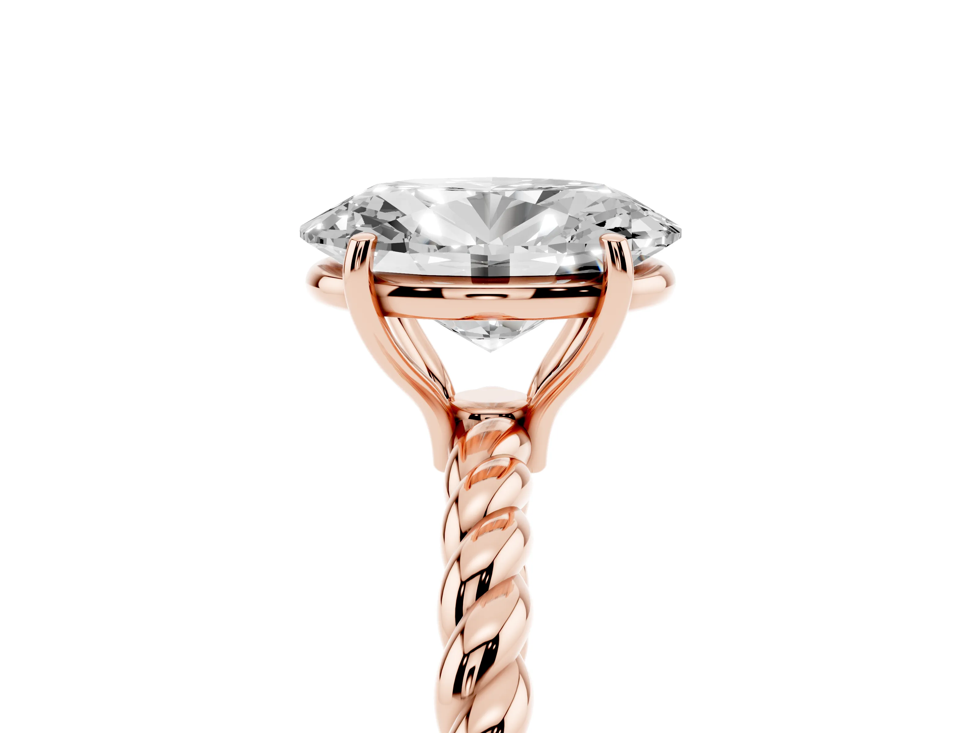 Oval Cut Diamond Solitaire Ring Set in Rose gold with Twist Band and Prong Setting