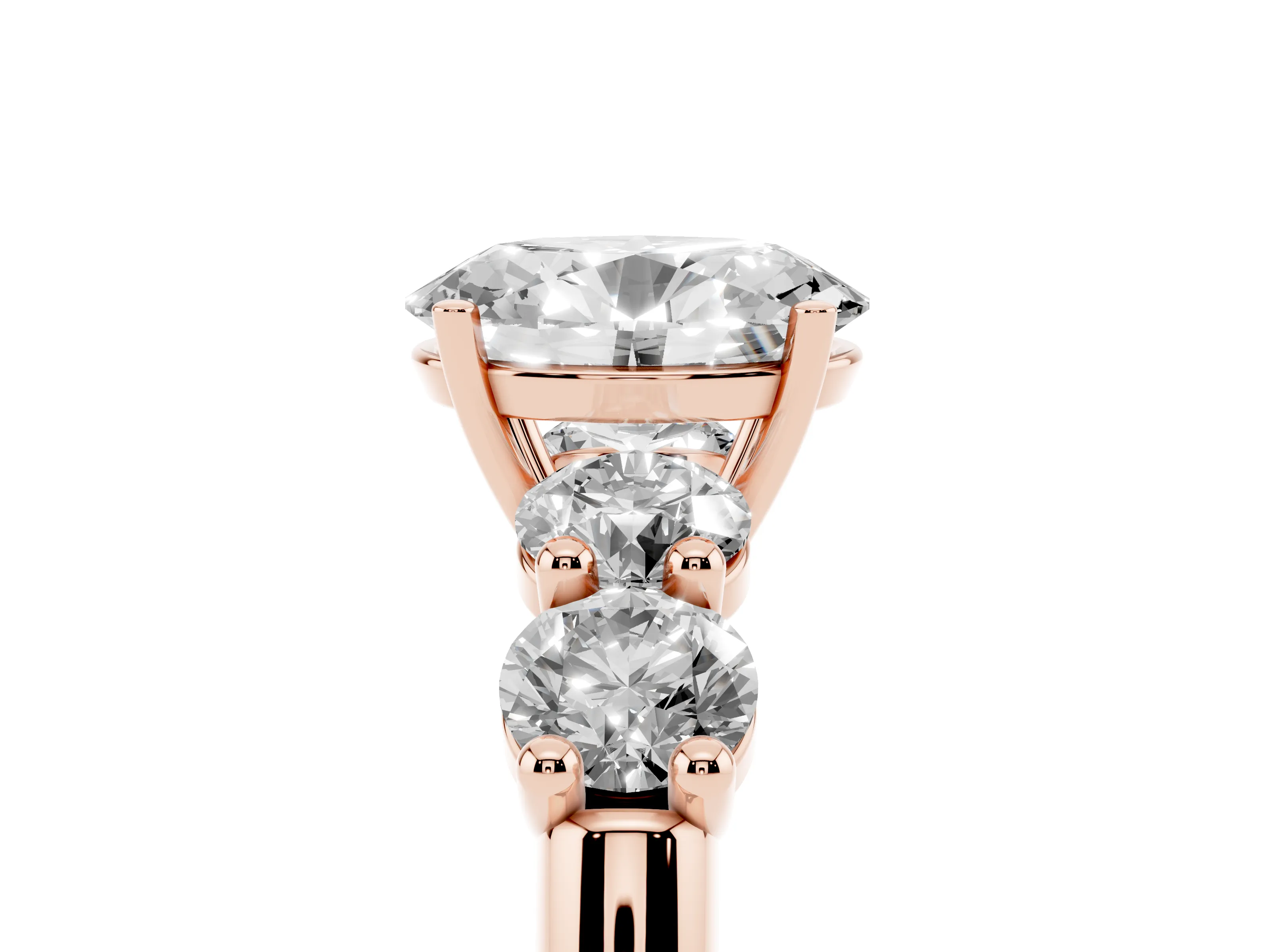 Oval Cut Diamond Five-Stone Prong Set Ring Set in Rose gold with Classic Band