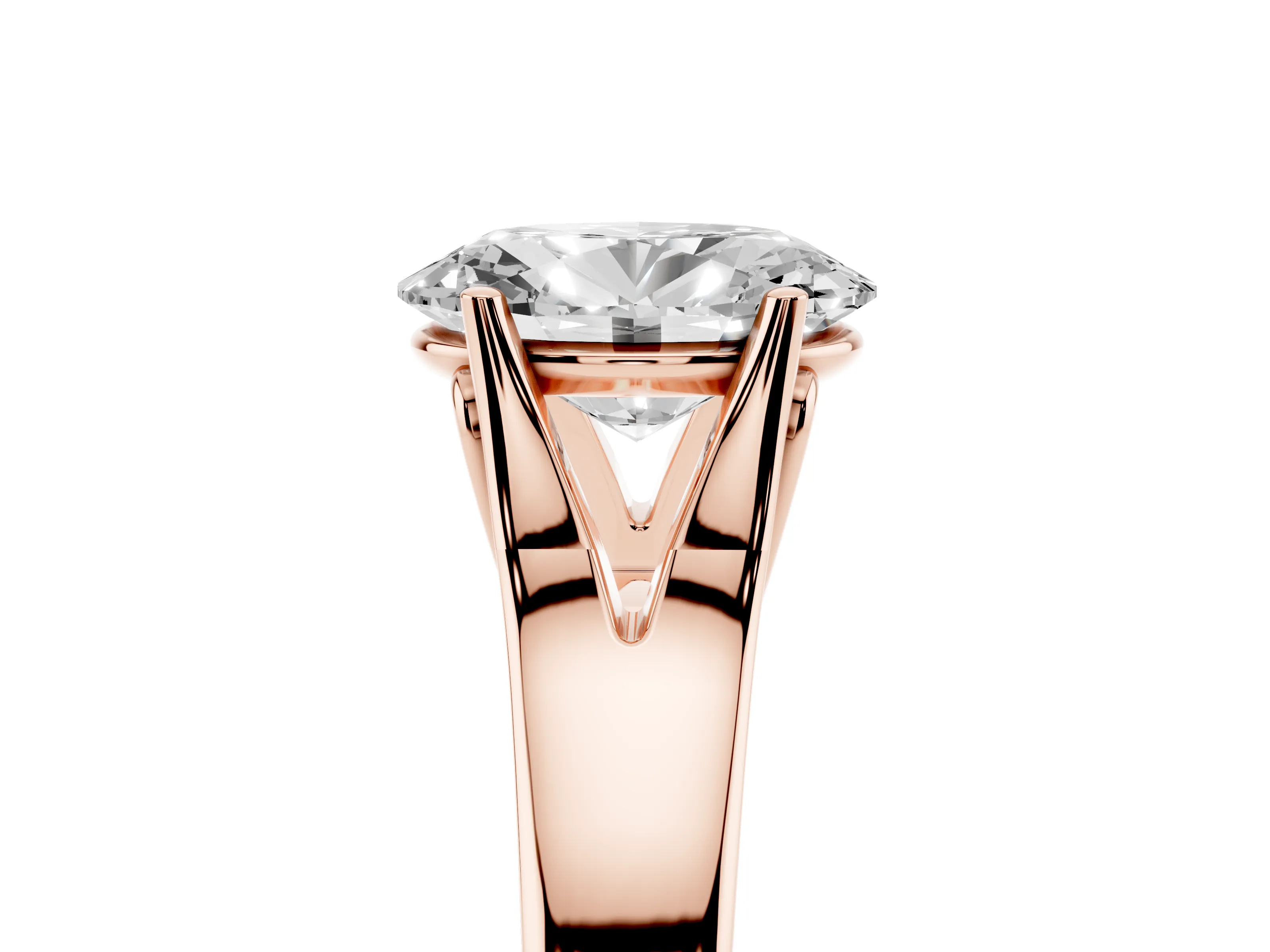 Oval Cut Diamond Solitaire Ring Set in Rose gold with Arched Cathedral Band and Prong Setting