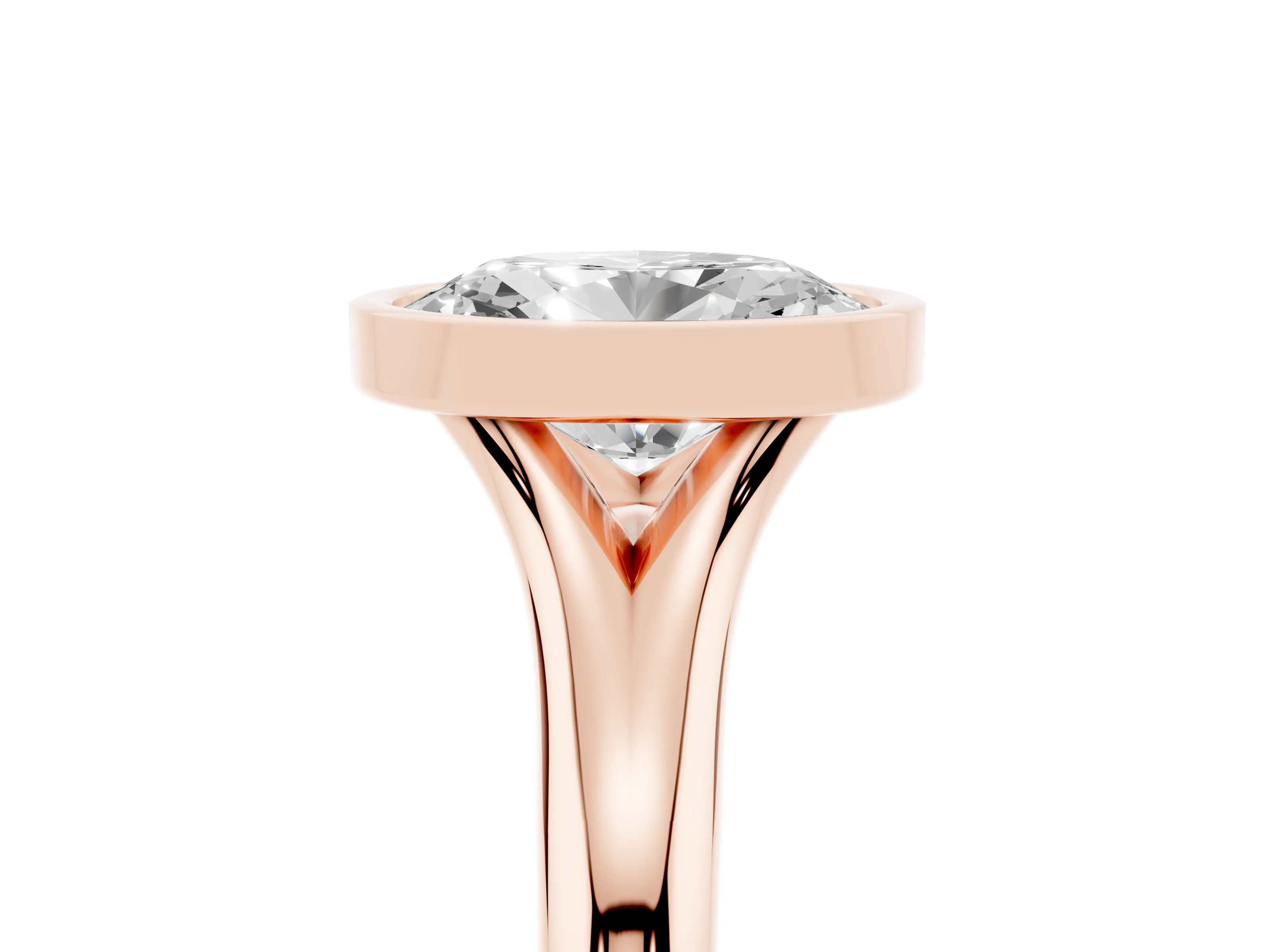 Bezel Set Oval Cut Diamond Solitaire Ring Set in Rose gold with Smooth Band