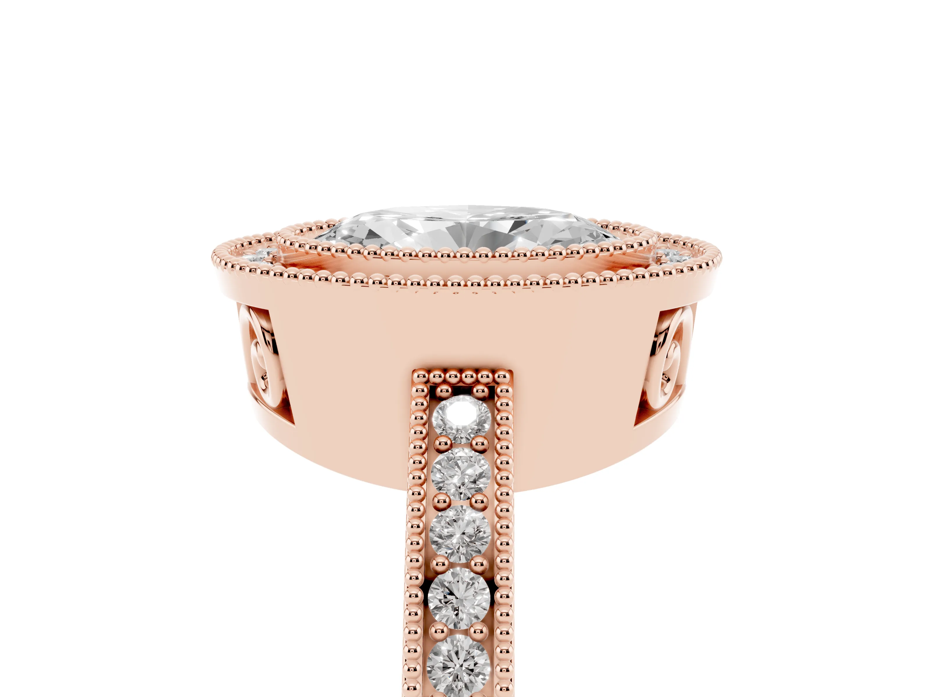 Oval Cut Diamond Round Halo Ring Set in Rose gold with Pavé Band