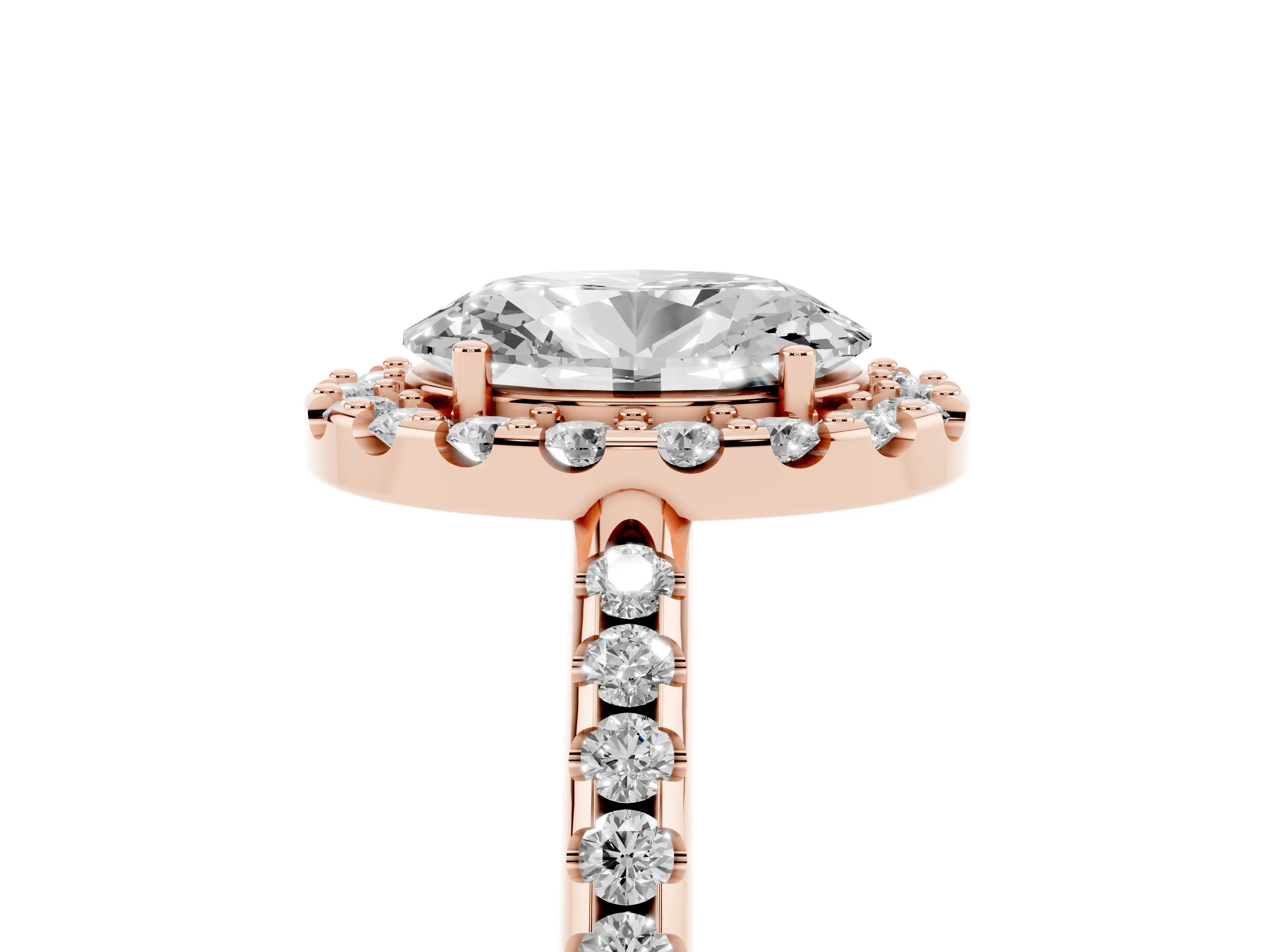 Oval Cut Diamond Pavé Halo Ring Set in Rose gold with Prong Setting