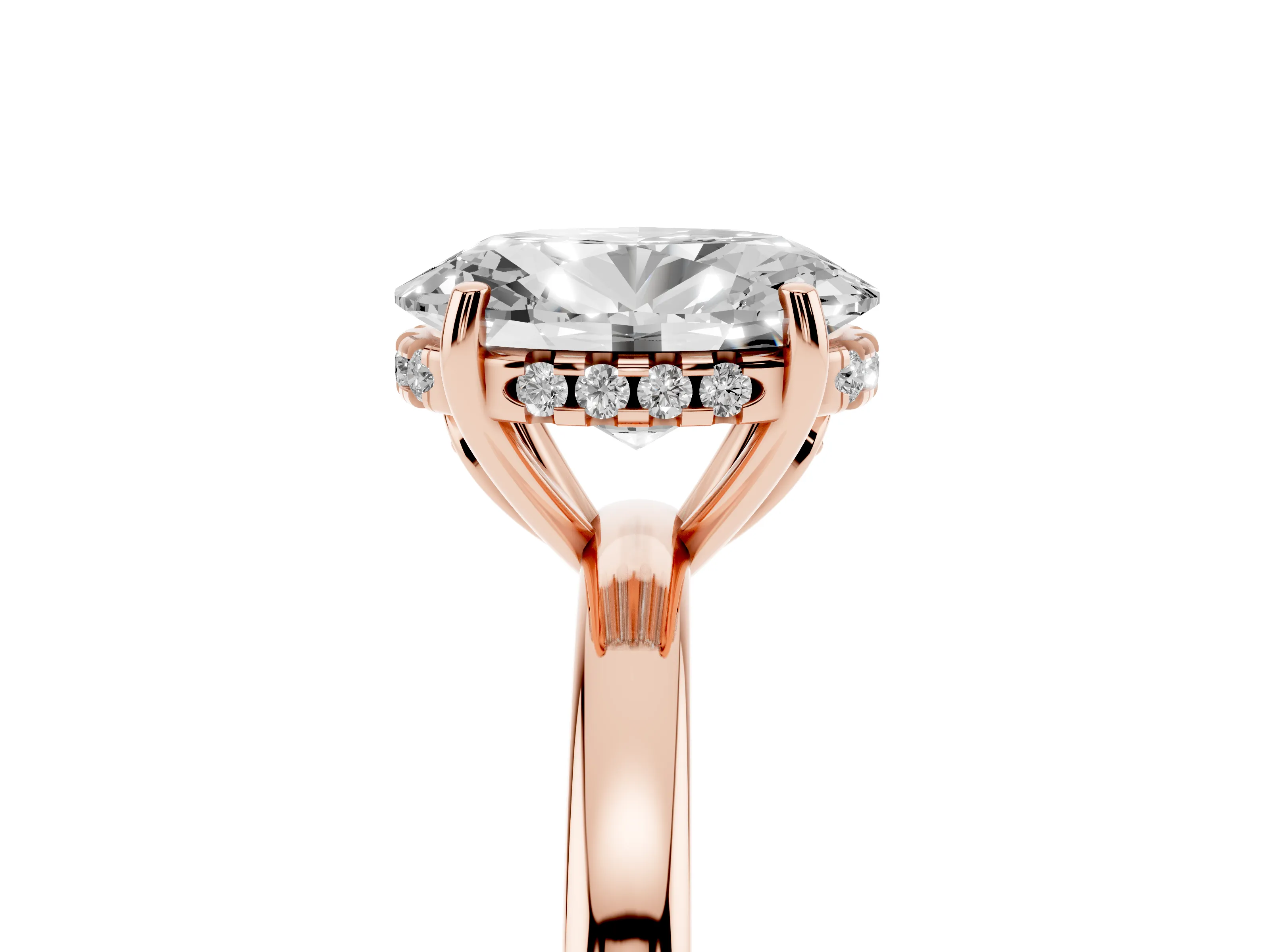 Oval Cut Diamond Solitaire Ring Set in Rose gold with Plain Band and Prong Setting