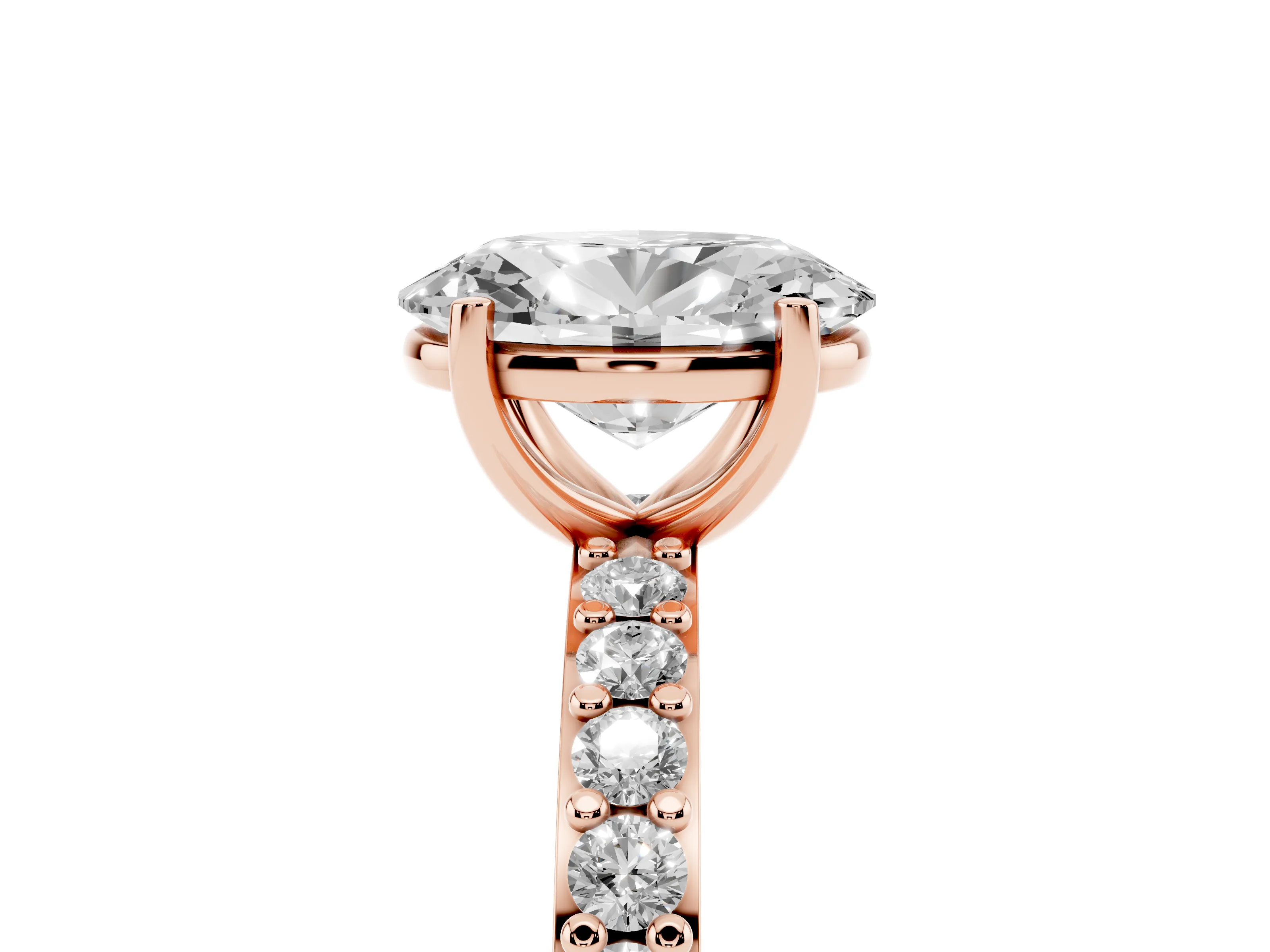 Oval Cut Diamond Solitaire Set in Rose gold with Round Pavé Band and Prong Setting