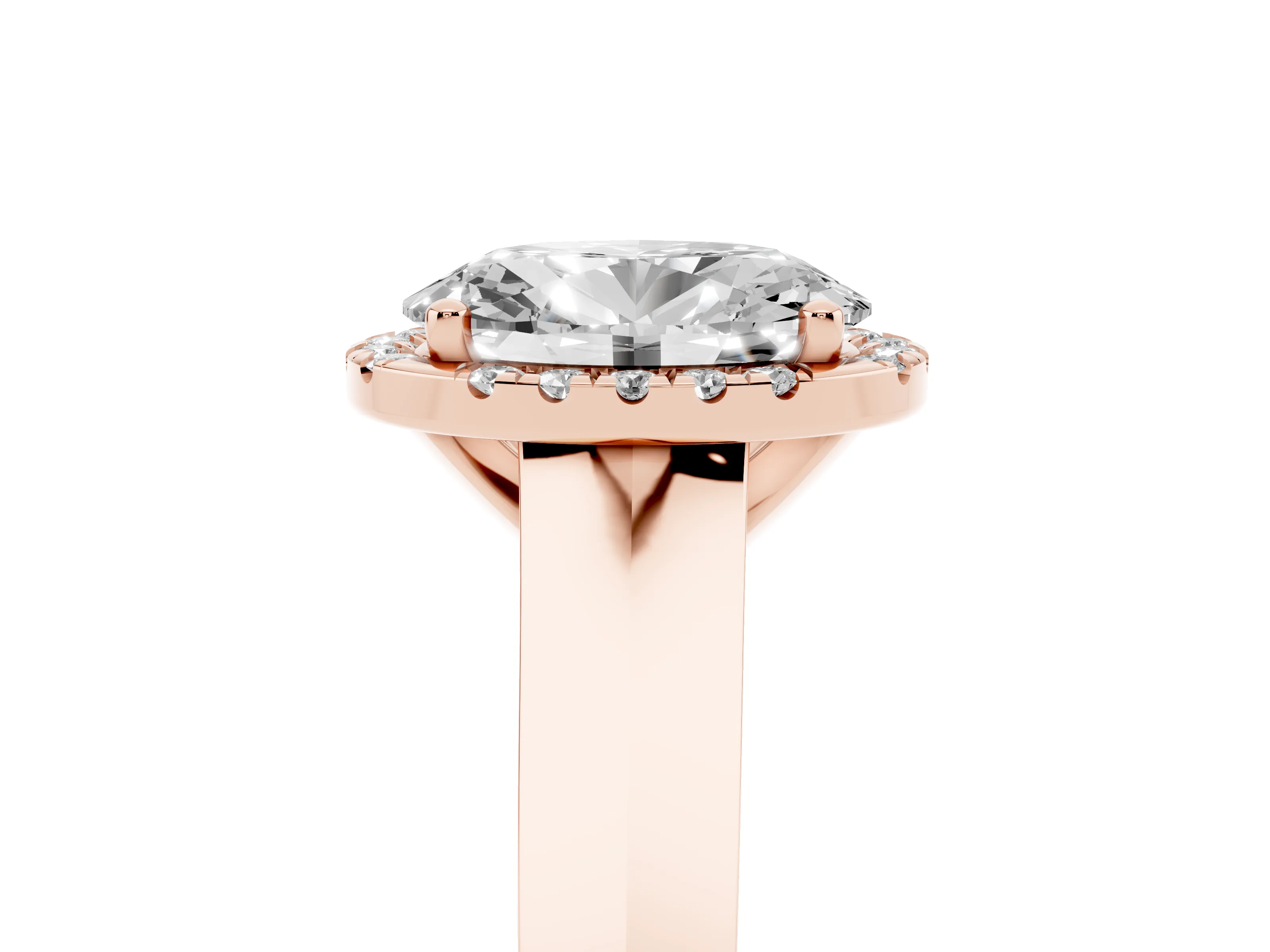 Oval Cut Diamond Halo Ring Set in Rose gold with Cathedral Band and Prong Setting