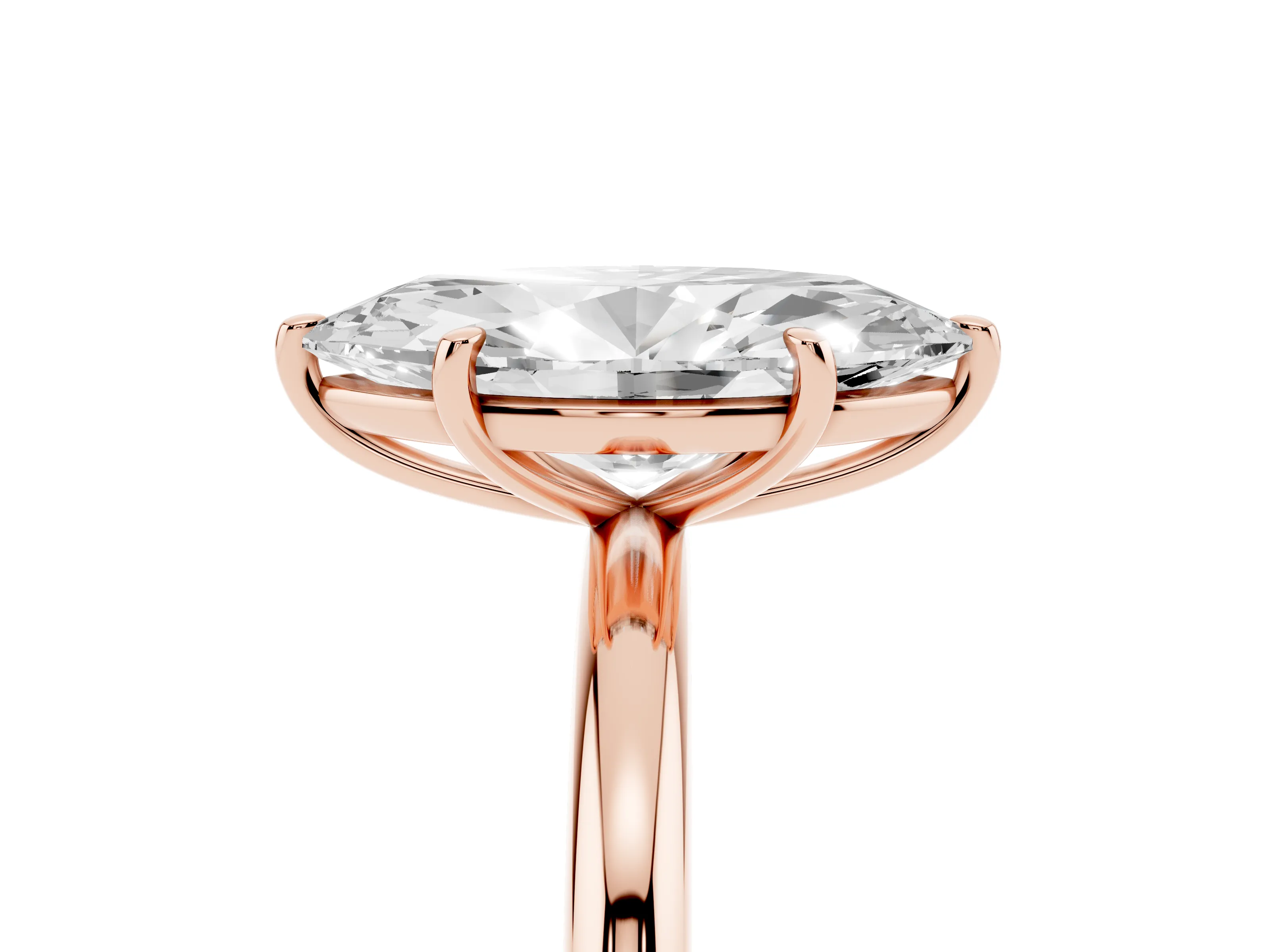 Oval Cut Diamond Solitaire Ring Set in Rose gold with Prong Setting on a Polished Plain Band