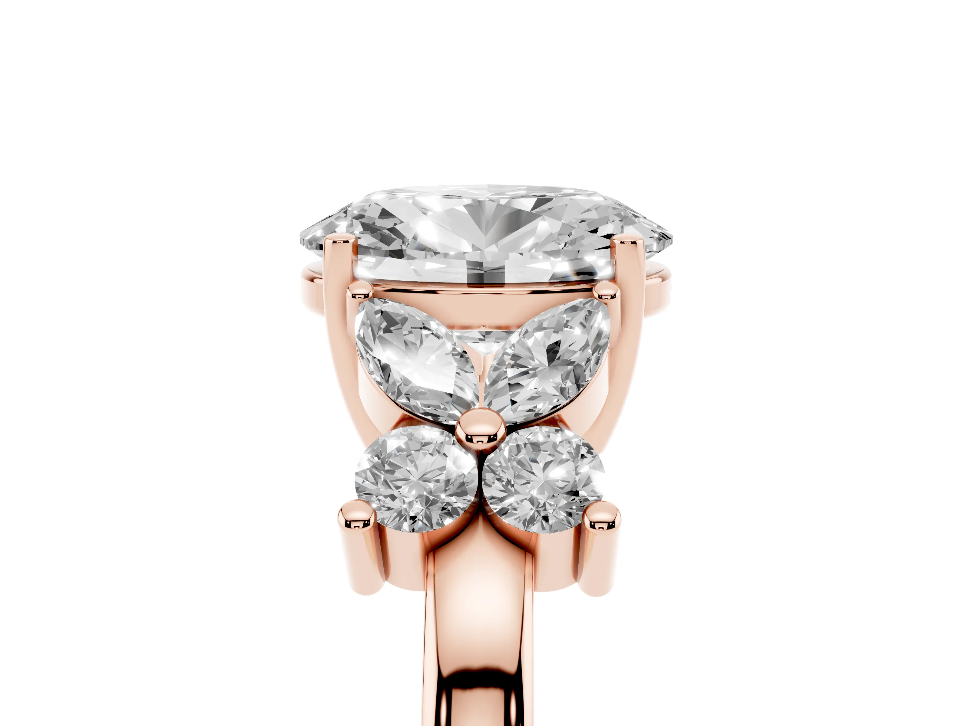 Oval Cut Diamond Floral Cluster Ring Set in Rose gold with Marquise Petals and Prong Setting