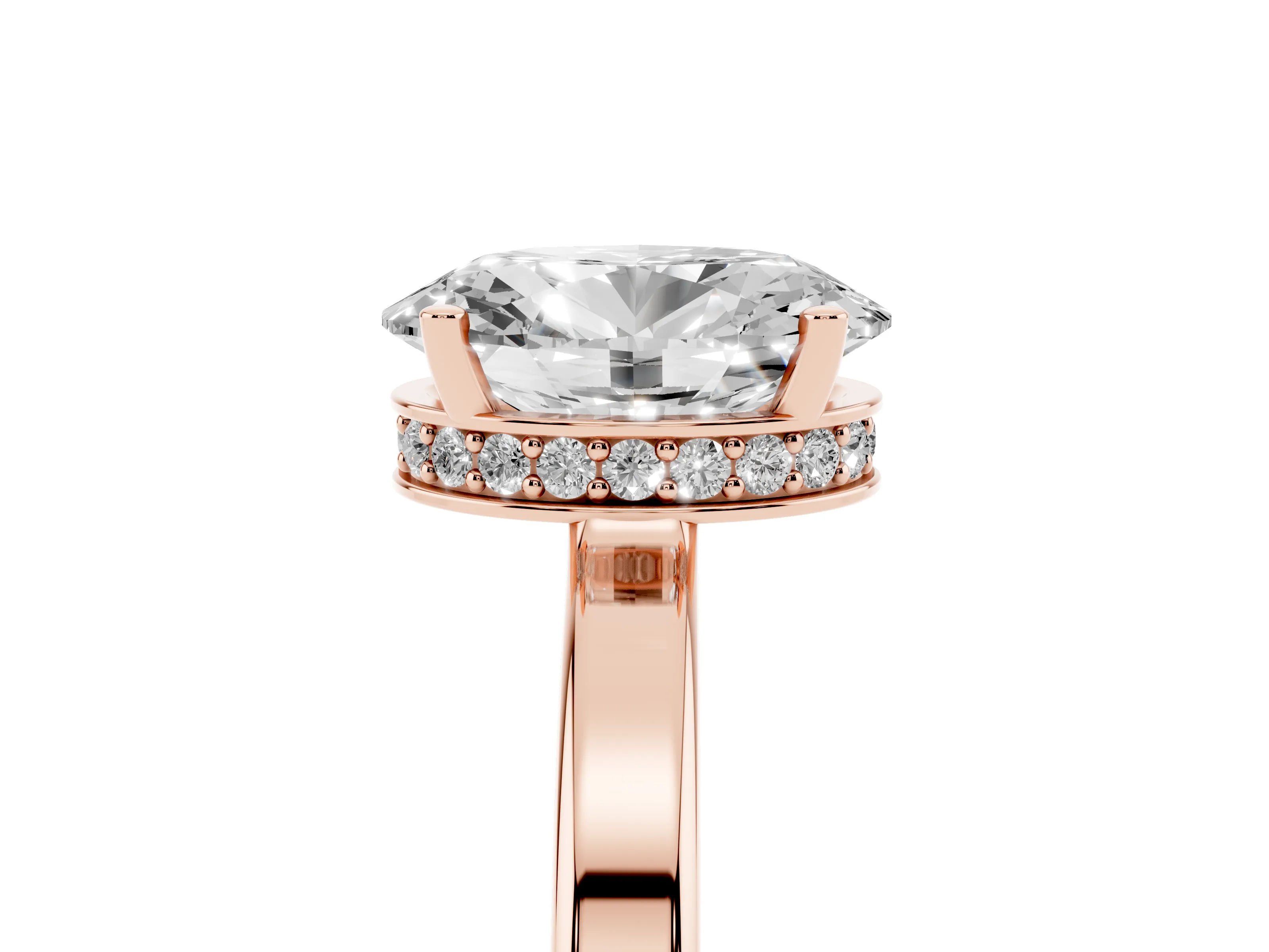 Oval Cut Diamond Solitaire Engagement Ring Set in Rose gold with Prong Setting on a Plain Band