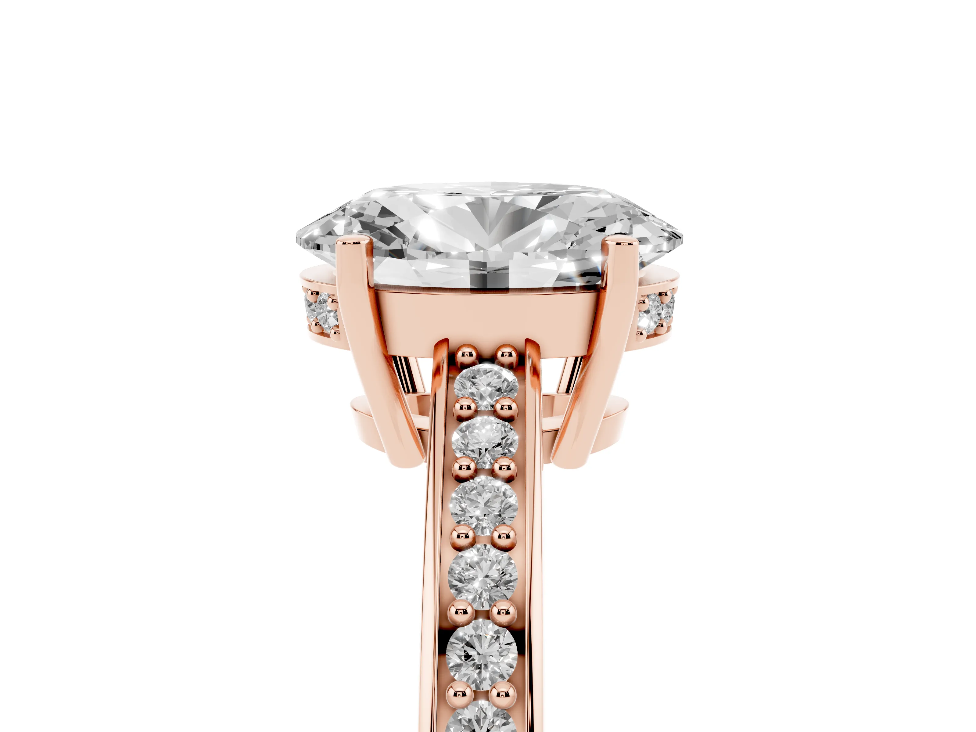 Oval Cut Diamond Pavé Band Prong Set Solitaire Ring Set in Rose gold