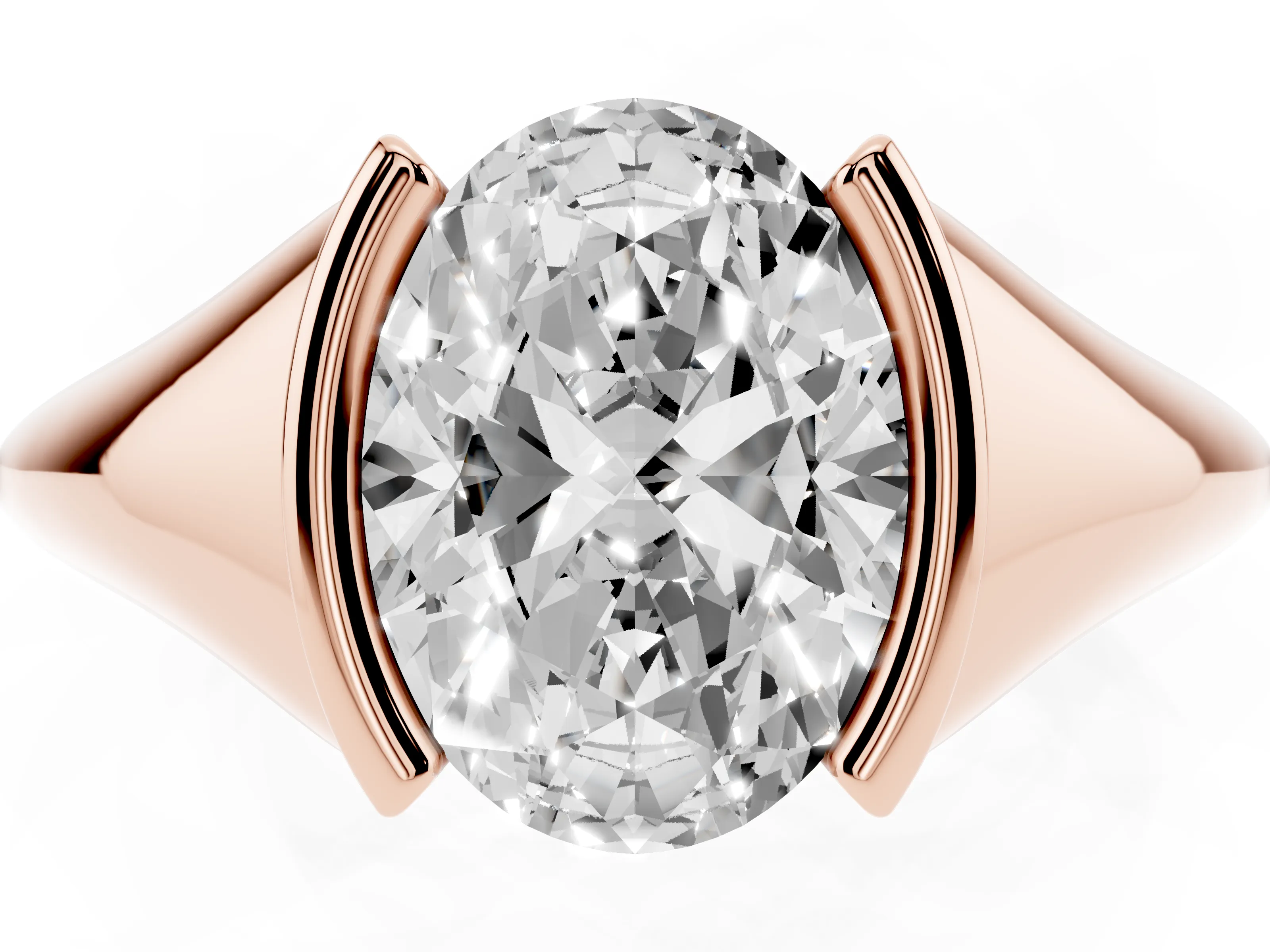 Oval Cut Diamond Solitaire Tension Set Ring Set in Rose gold