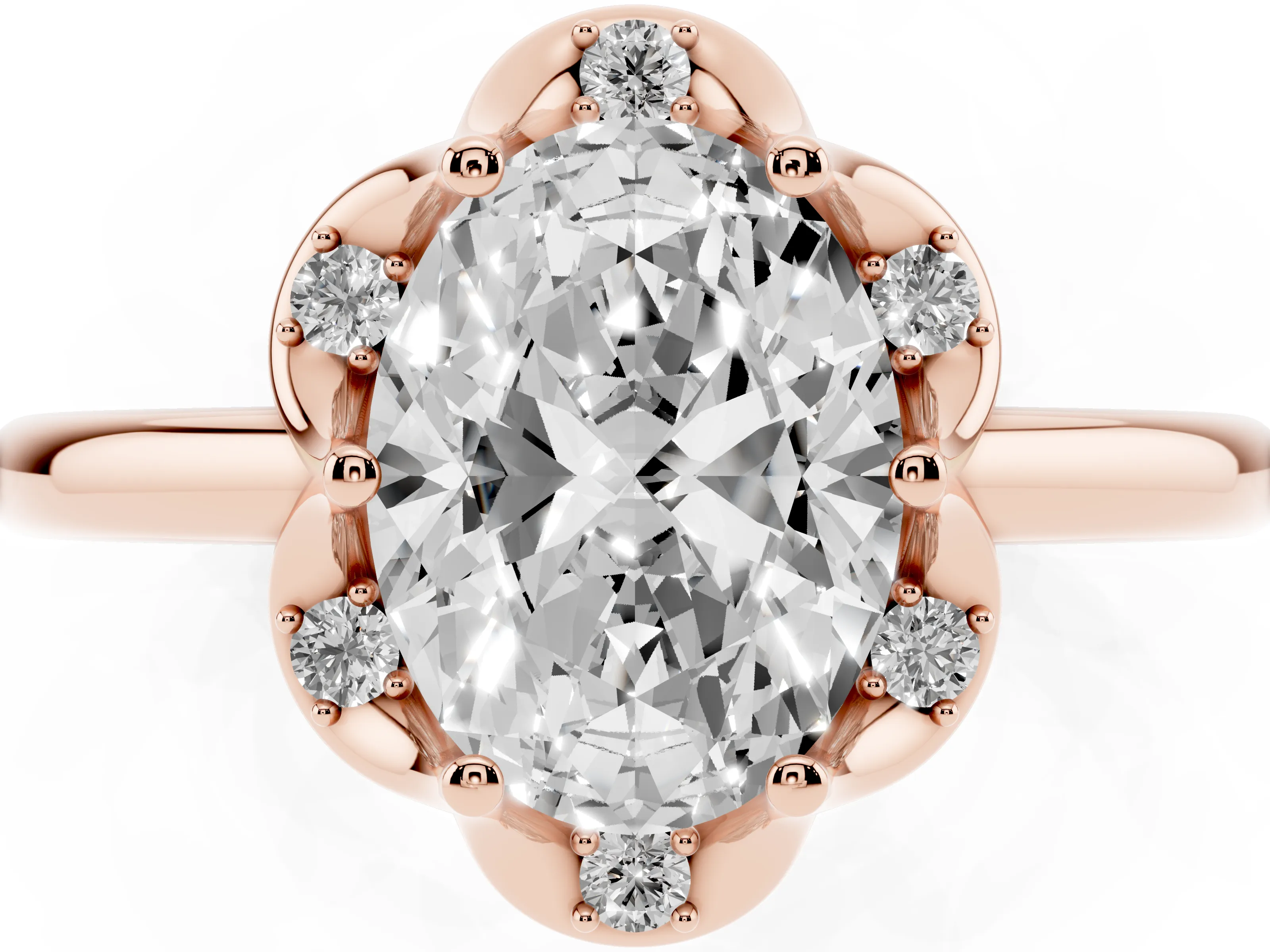 Oval Cut Diamond Round Cluster Halo Ring Set in Rose gold with Solitaire Band and Prong Setting