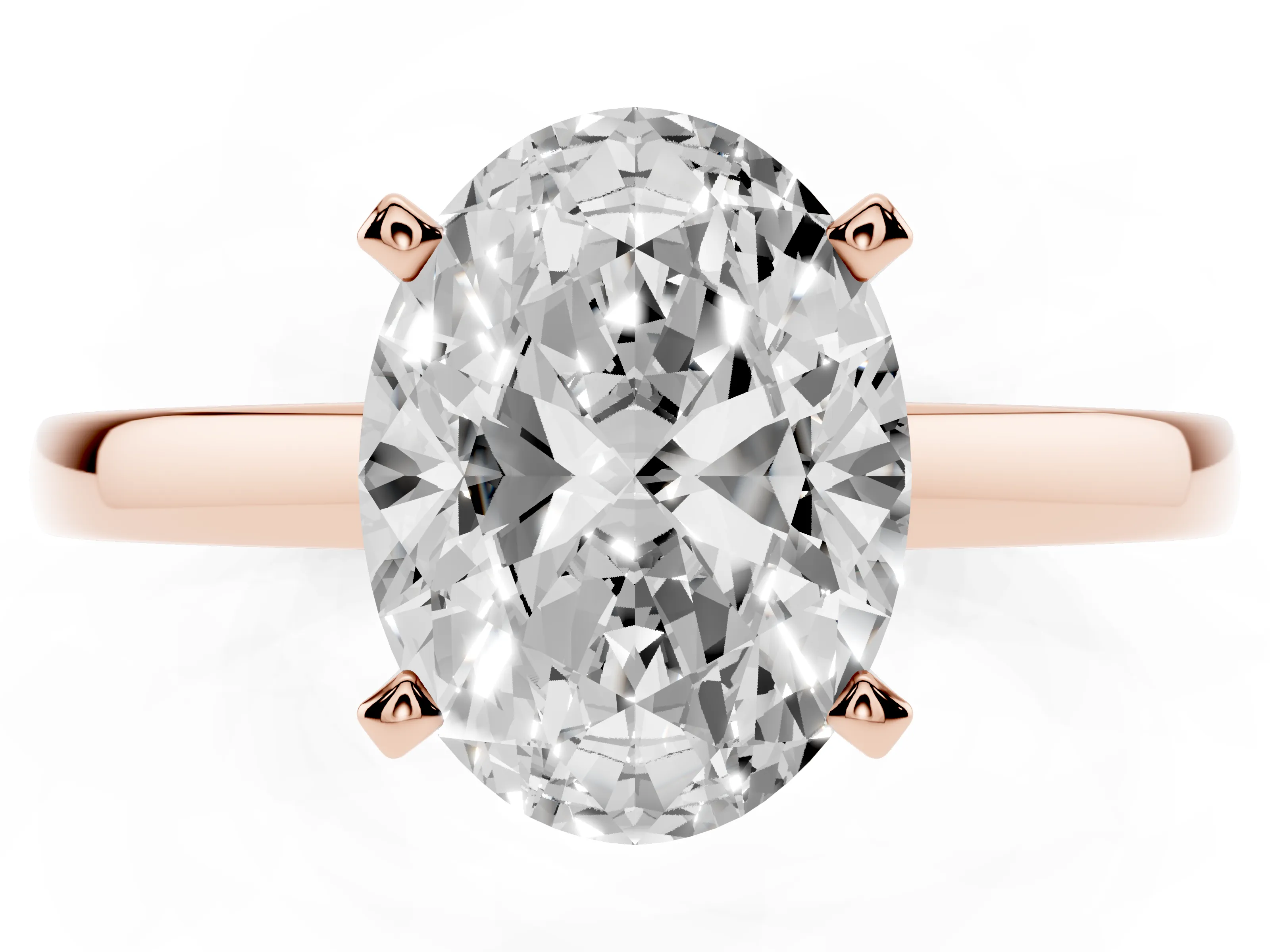 Oval Cut Diamond Solitaire Engagement Ring Set in Rose gold with Prong Setting on a Classic Band