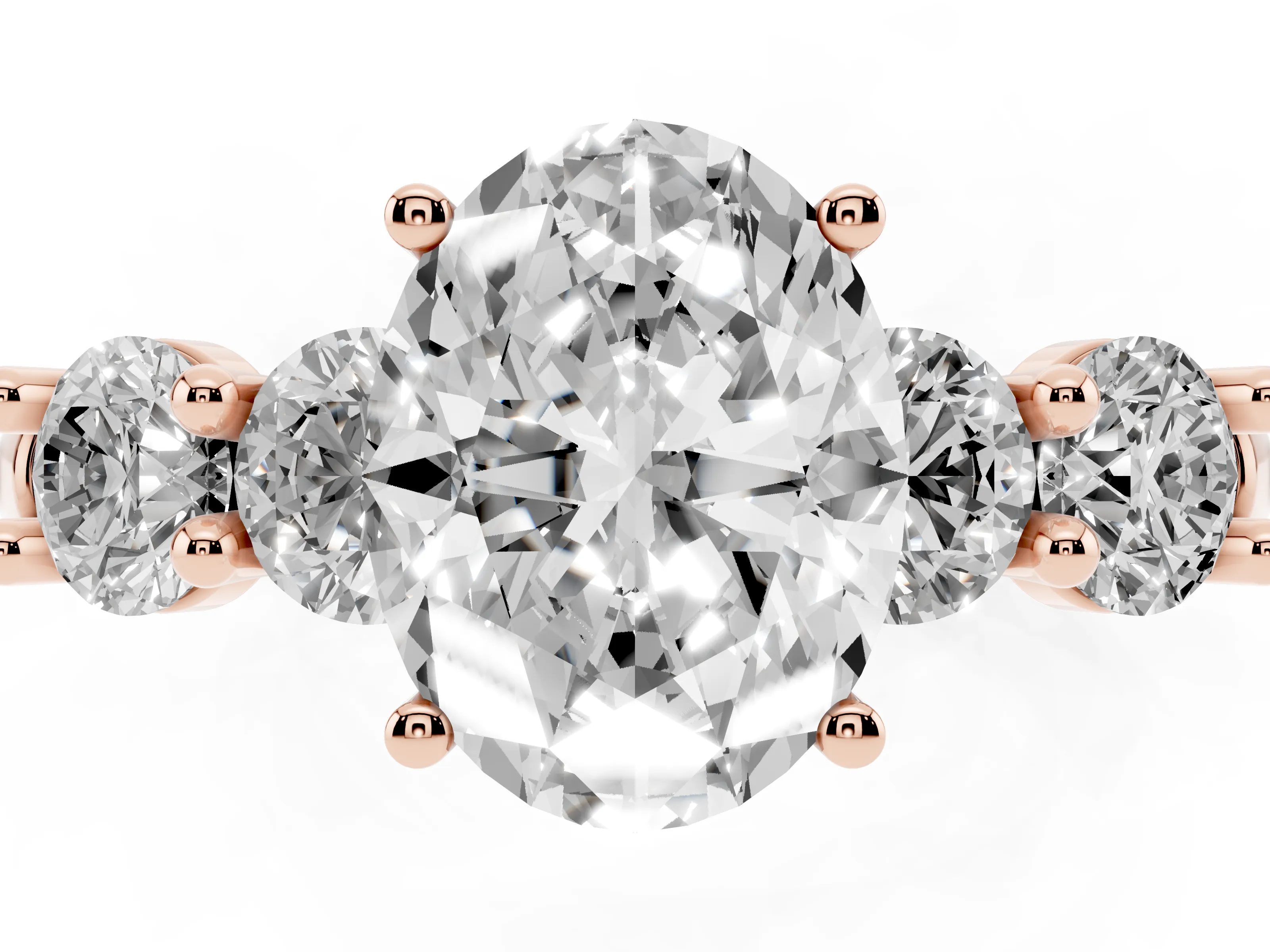 Oval Cut Diamond Five-Stone Prong Set Ring Set in Rose gold with Classic Band