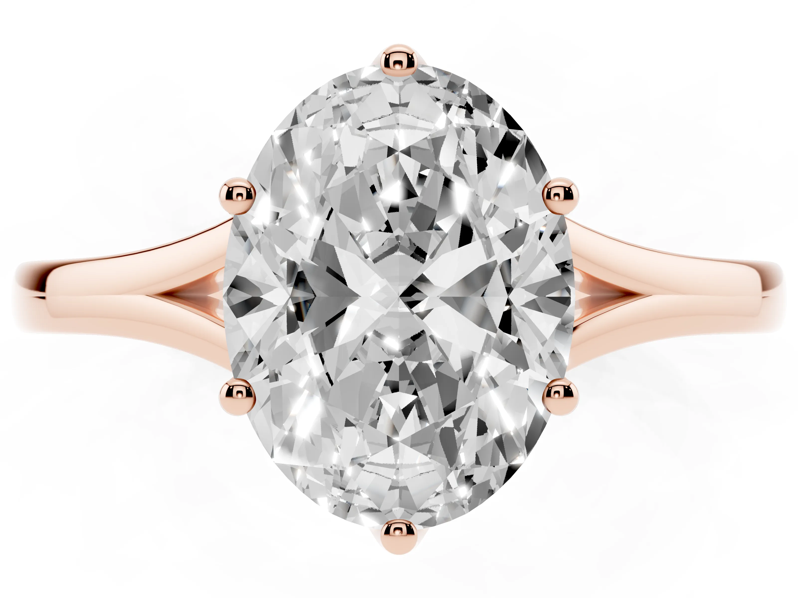 Oval Cut Diamond Solitaire Ring Set in Rose gold with Polished Tapered Band and Prong Setting