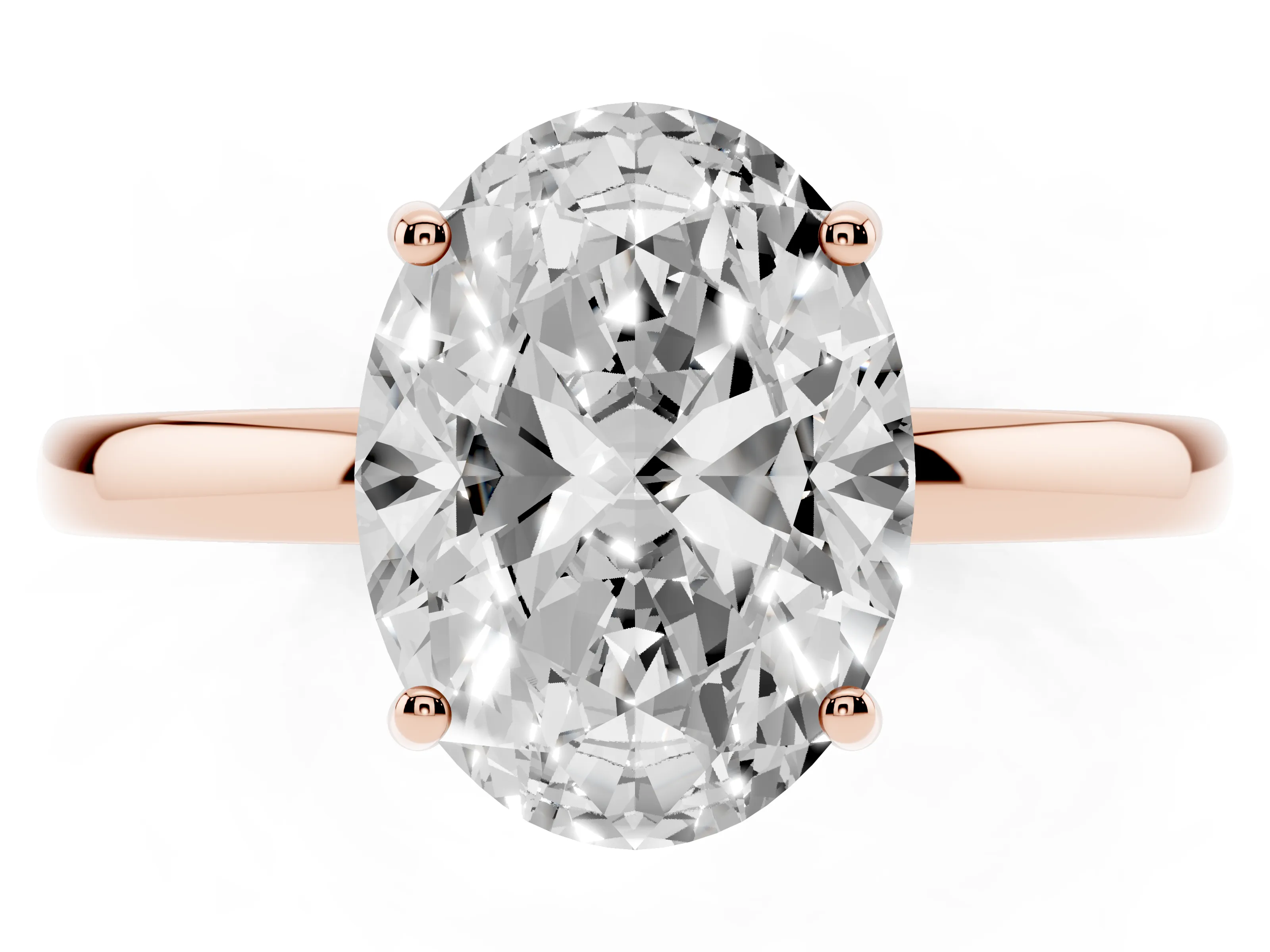 Oval Cut Diamond Solitaire Ring Set in Rose gold with Plain Band and Prong Setting