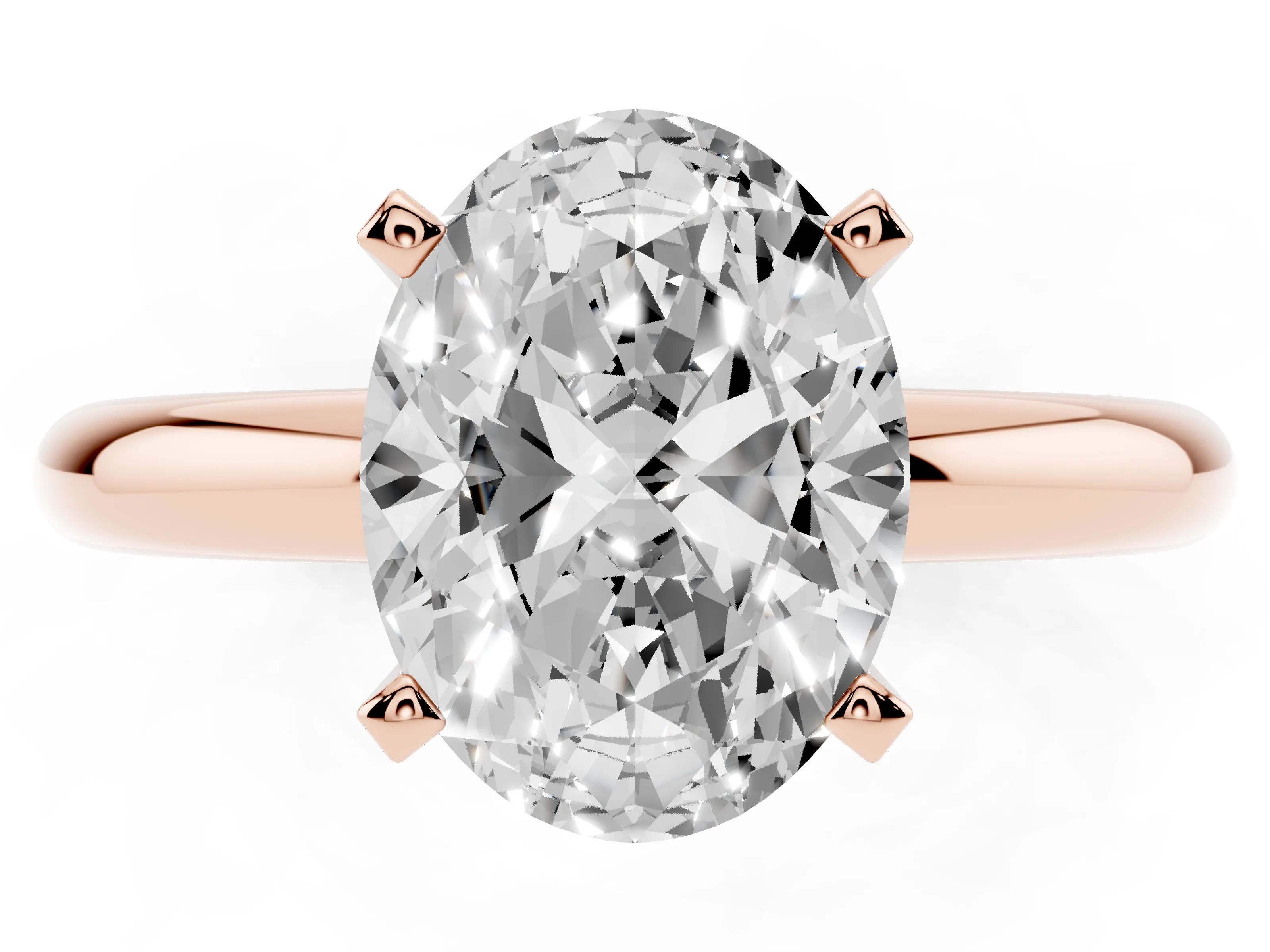 Oval Cut Diamond Solitaire Engagement Ring Set in Rose gold with Round Band and Prong Setting