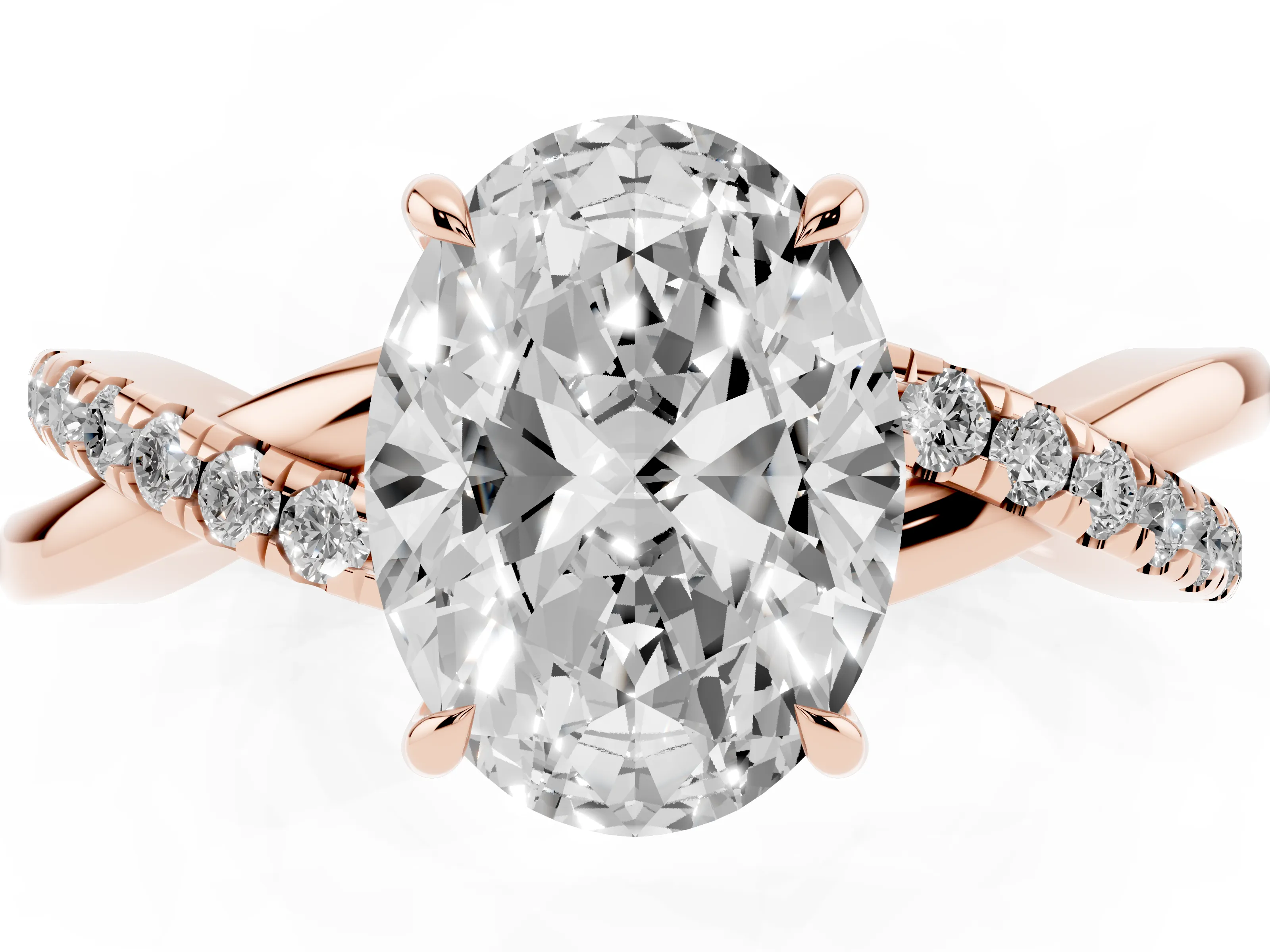 Oval Cut Diamond Twisted Pavé Band Ring Set in Rose gold with Prong Setting