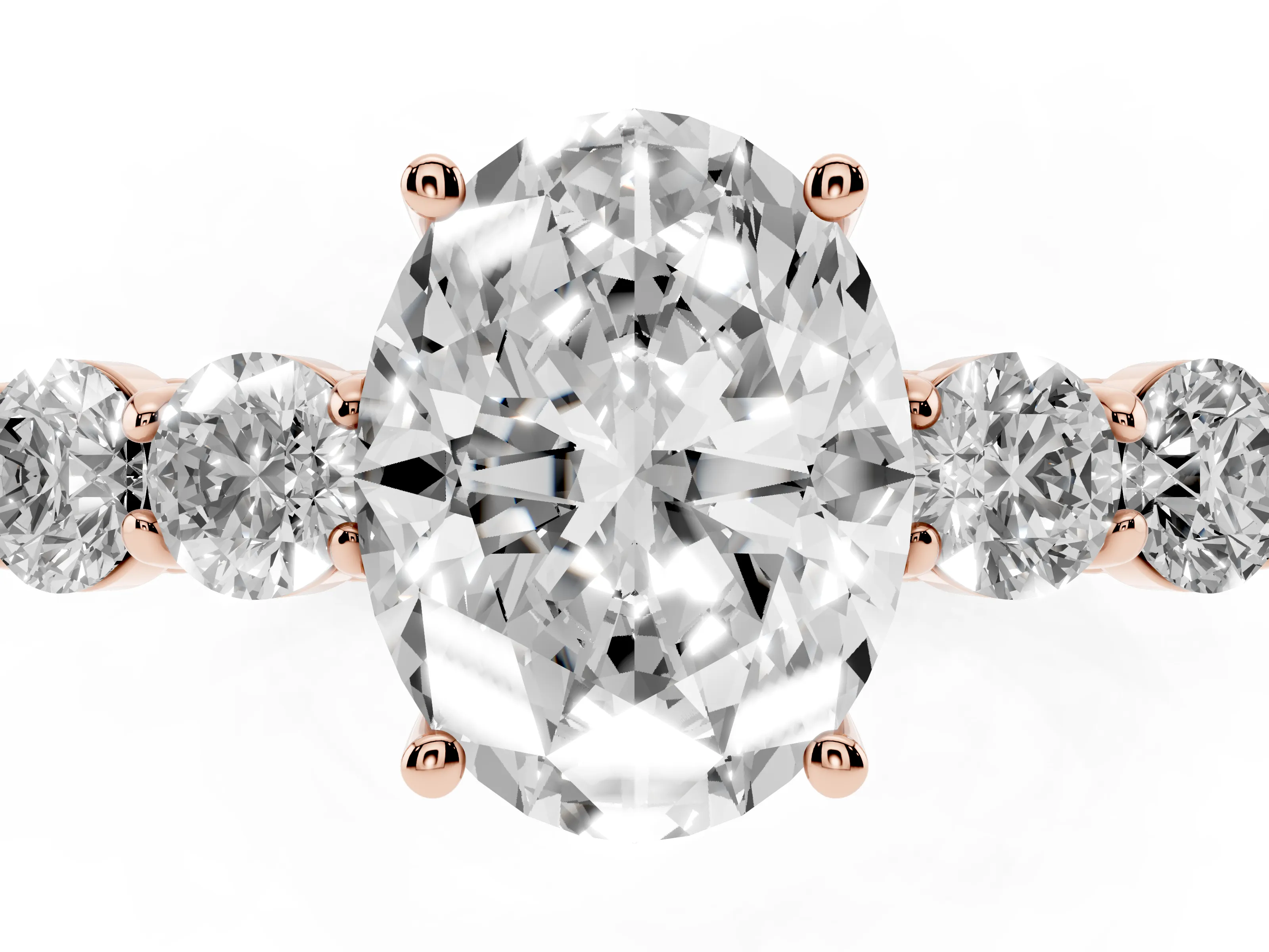Oval Cut Diamond Five-Stone Prong Set Band Ring Set in Rose gold with Polished Band