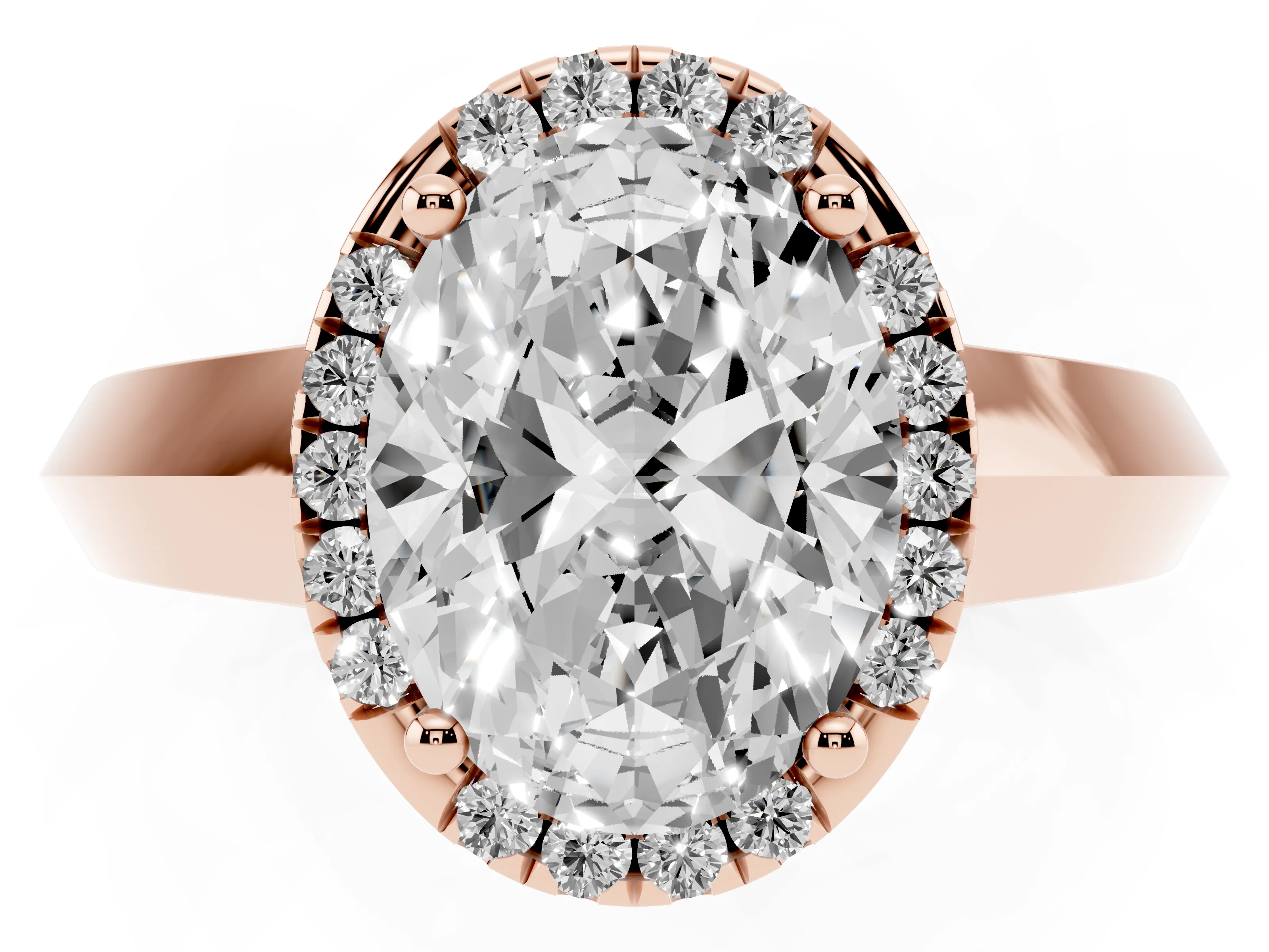 Oval Cut Diamond Halo Ring Set in Rose gold with Cathedral Band and Prong Setting
