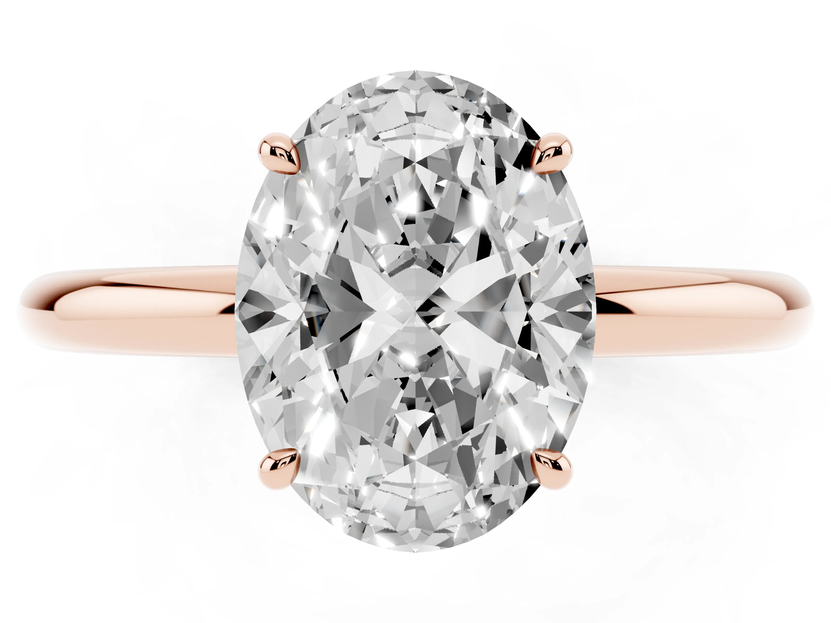 Oval Cut Diamond Solitaire Ring Set in Rose gold with Thin Band and Prong Setting