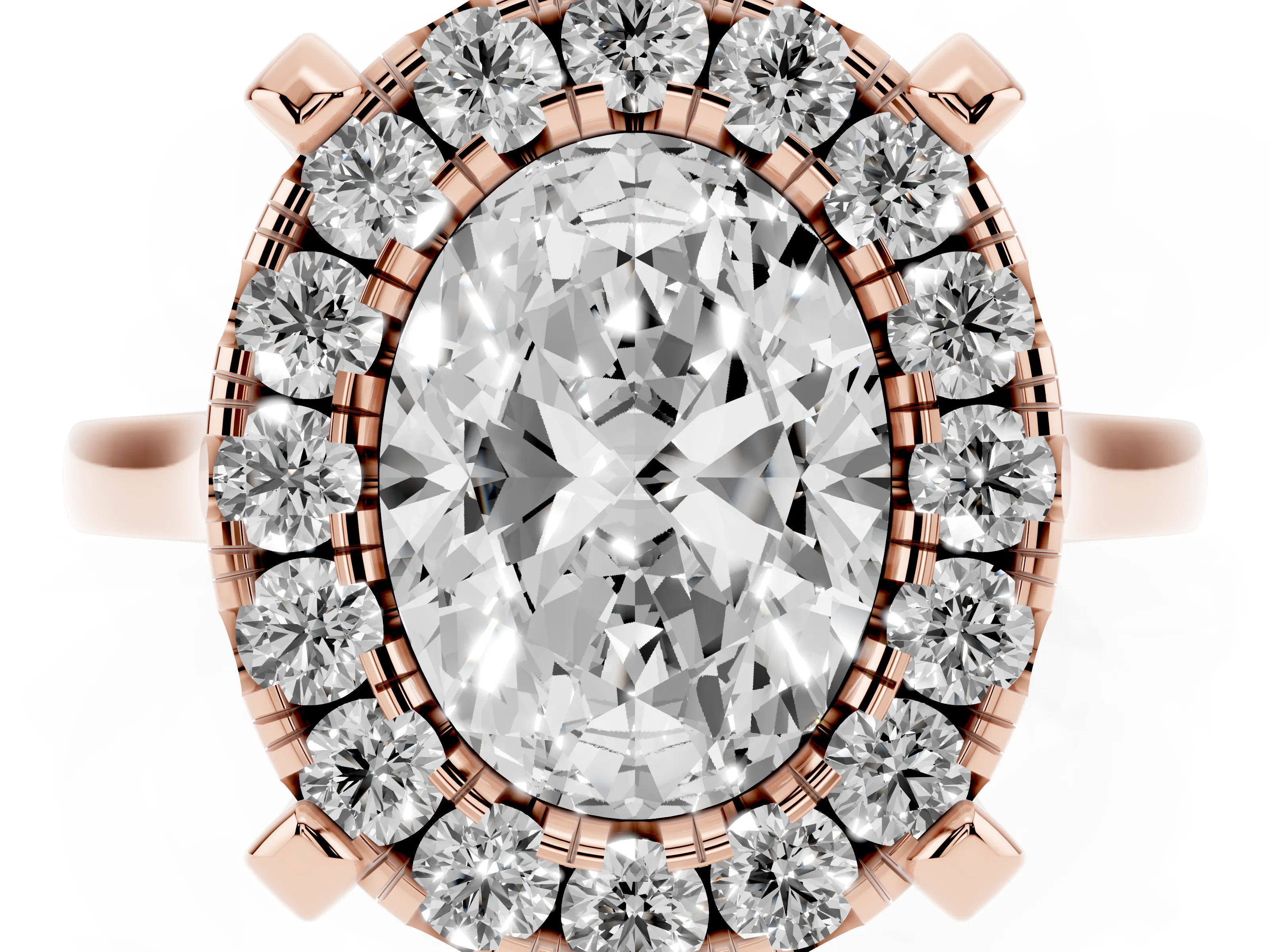 Oval Cut Diamond Cluster Halo Solitaire Ring Set in Rose gold with Prong Setting