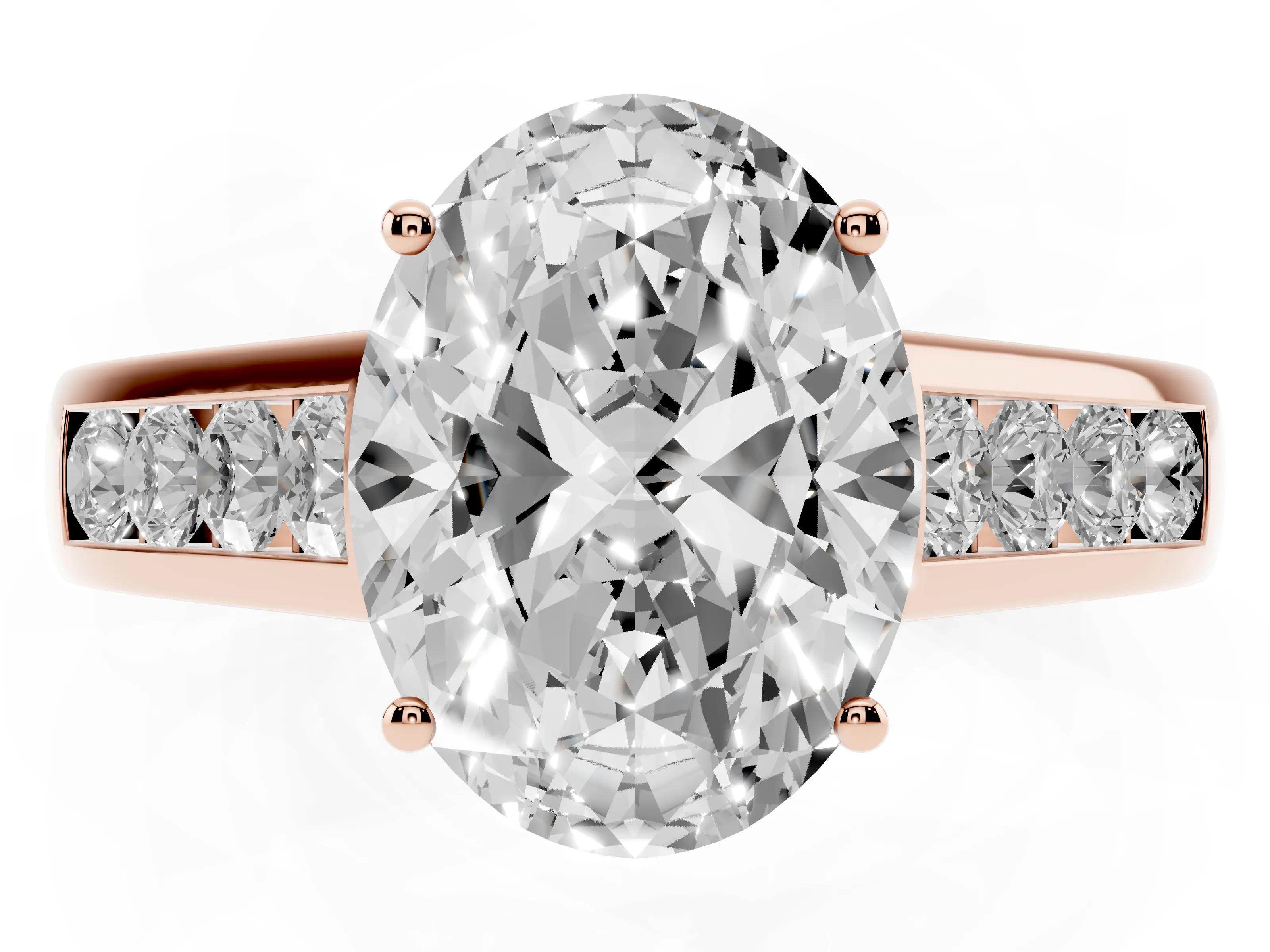 Oval Cut Diamond Solitaire Channel-Set Engagement Ring Set in Rose gold with Prong Setting