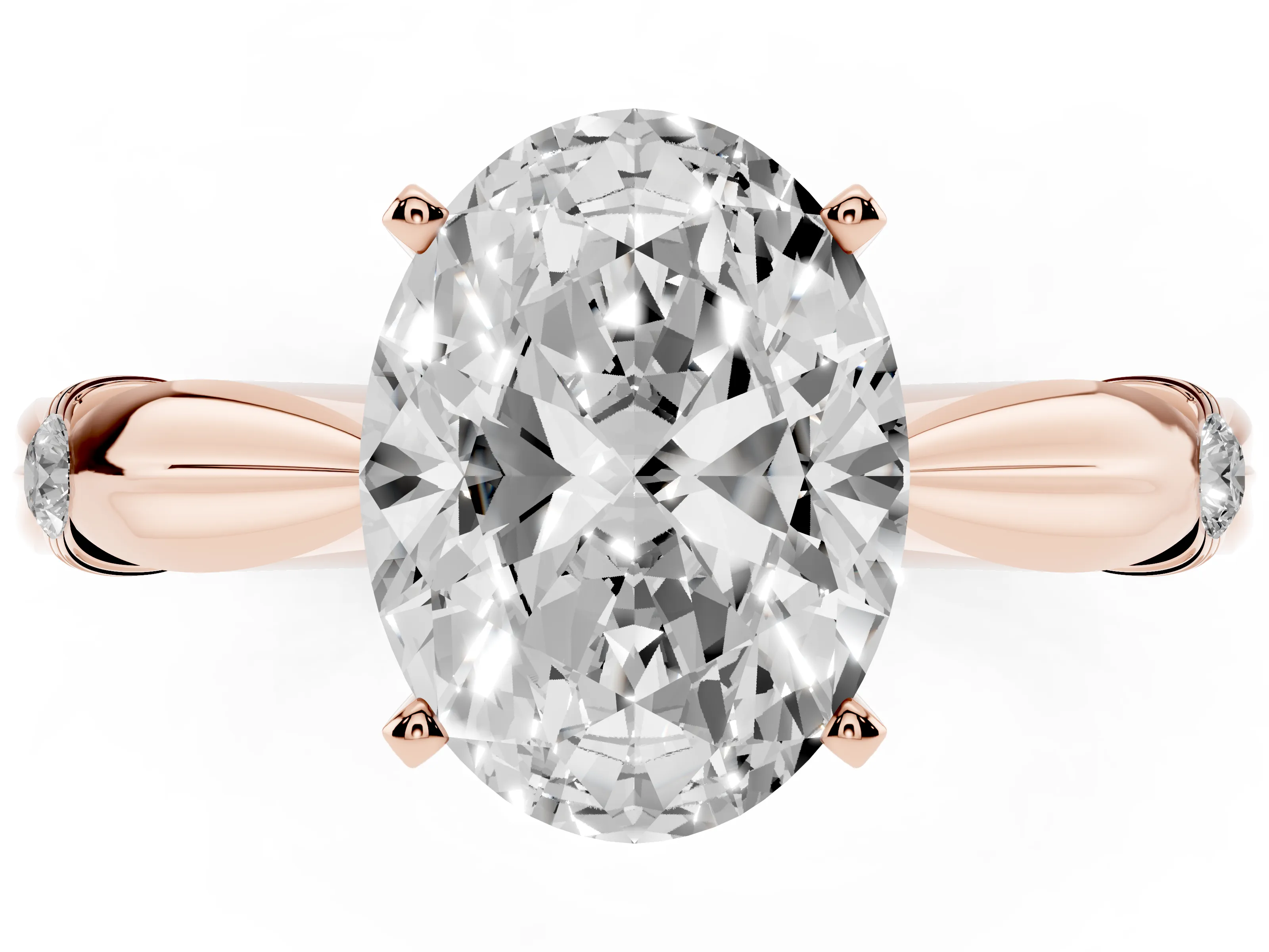 Oval Cut Diamond Solitaire Twisted Band Ring Set in Rose gold with Accent Stones and Prong Setting