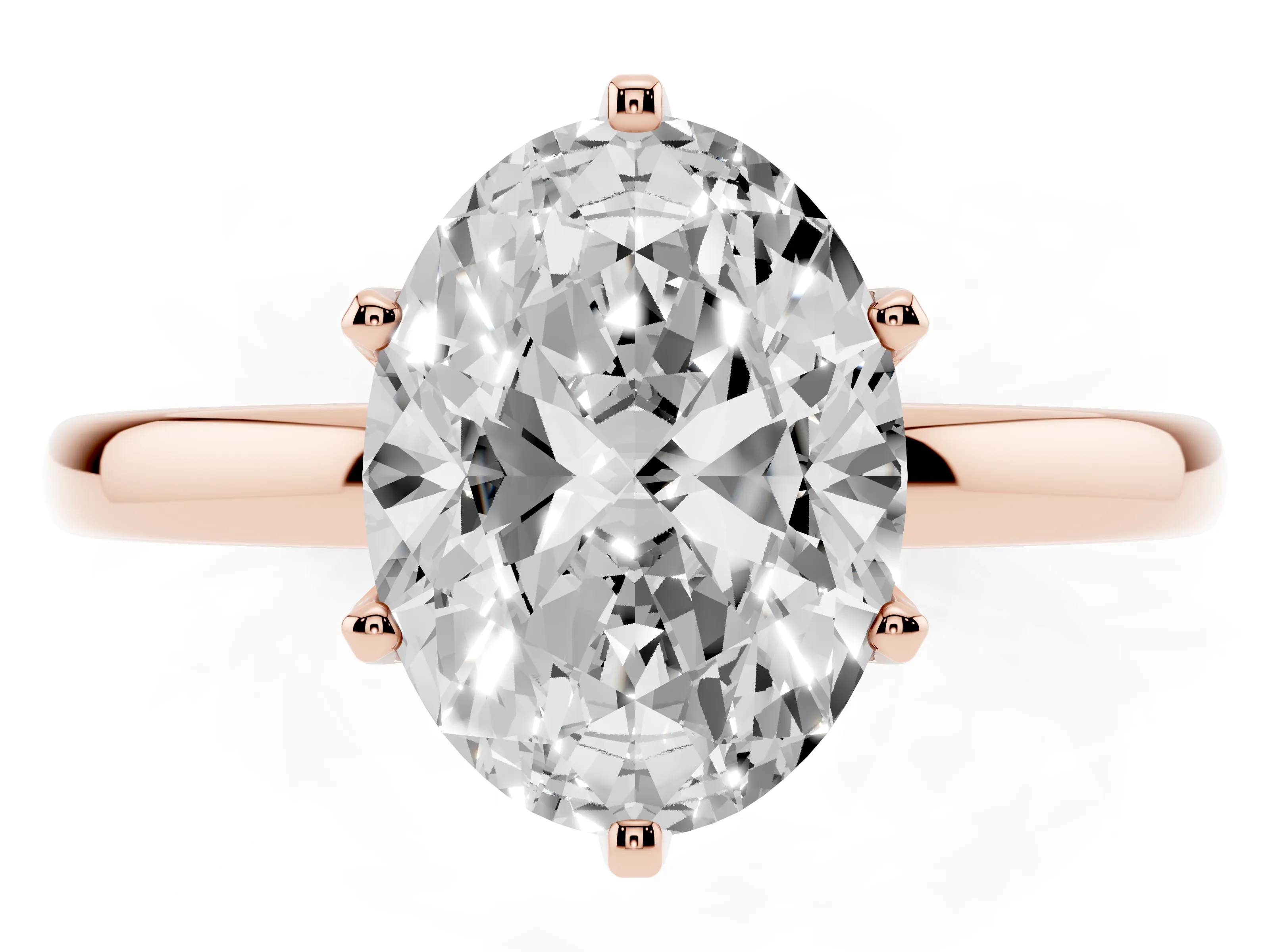 Oval Cut Diamond Solitaire Ring Set in Rose gold with Raised Prong Setting on a Classic Band