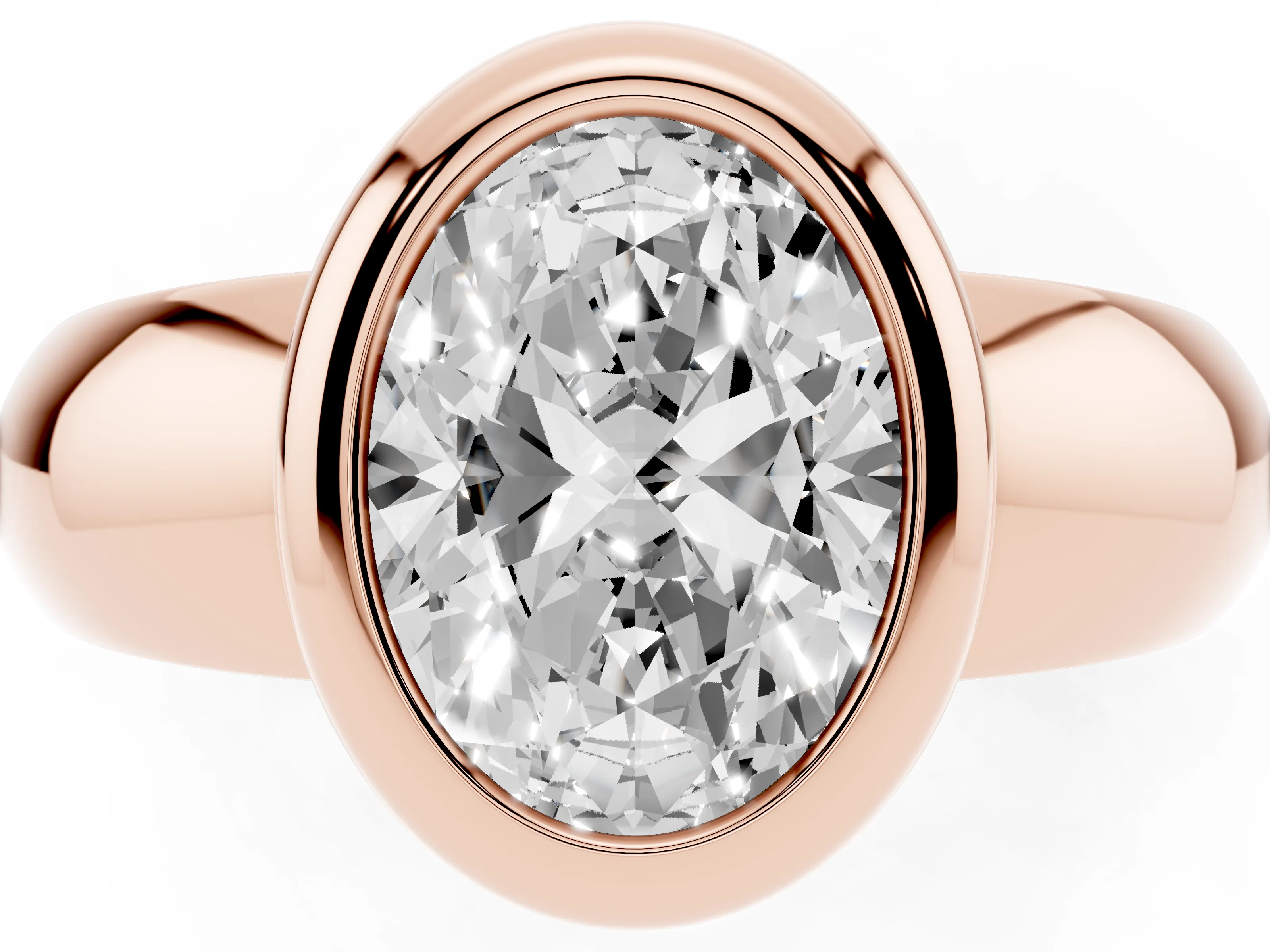 Bezel Set Oval Cut Diamond Solitaire Ring Set in Rose gold with Wide Band