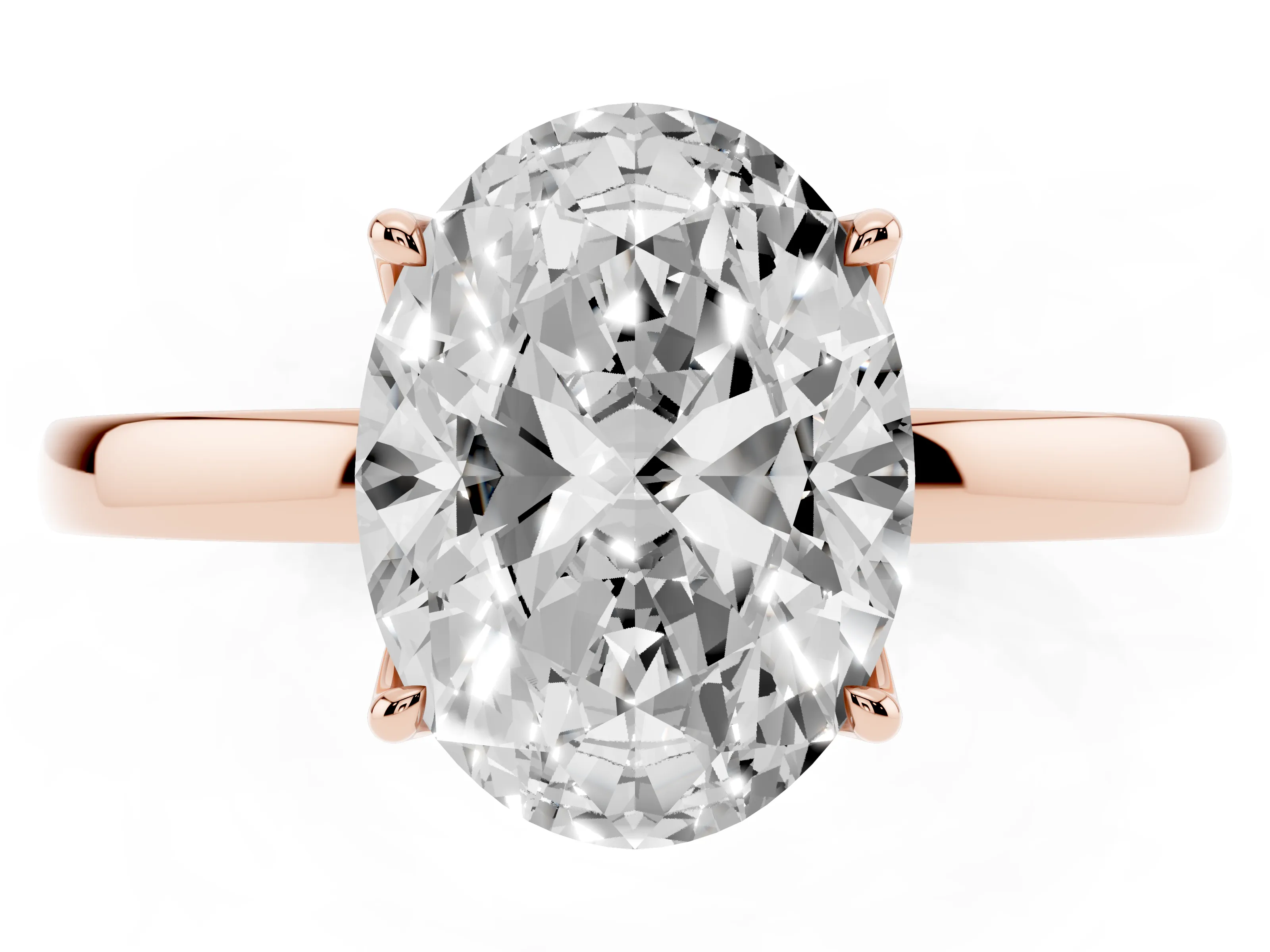Oval Cut Diamond Solitaire Ring Set in Rose gold with Prong Setting and Thin Polished Band