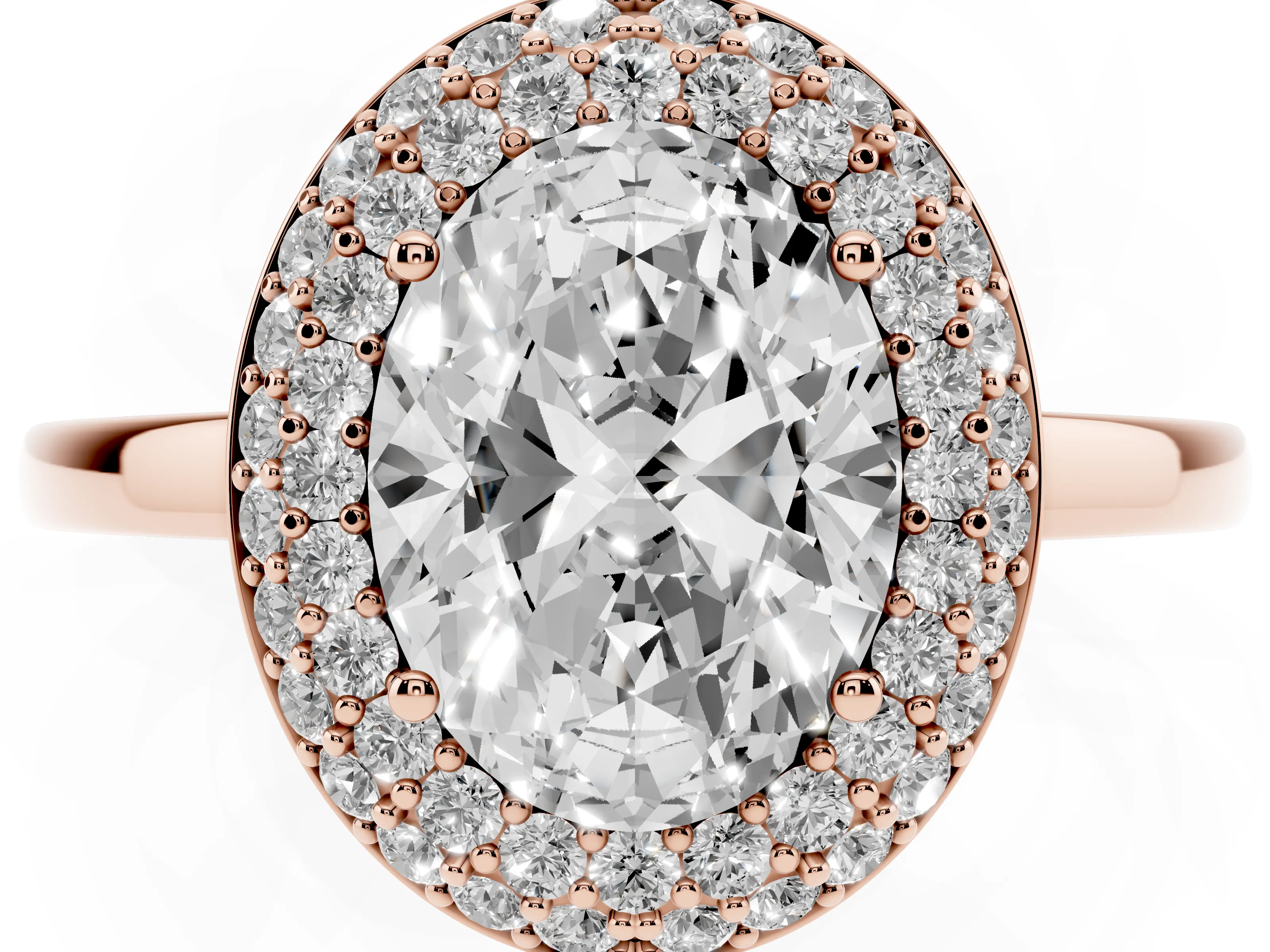 Oval Cut Diamond Halo Engagement Ring Set in Rose gold with Solitaire Band and Prong Setting