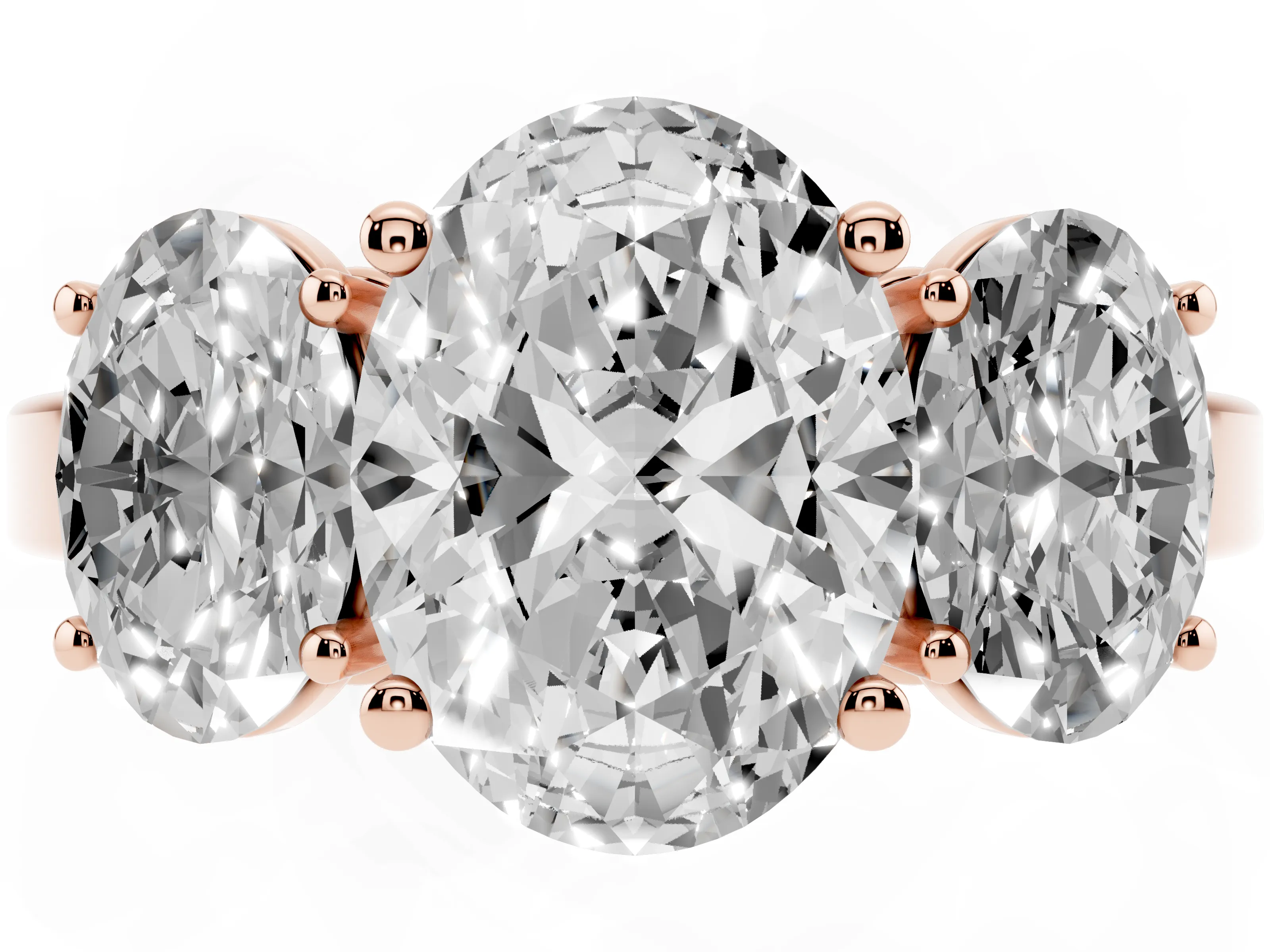 Oval Cut Diamond Three-Stone Engagement Ring Set in Rose gold with Flat Band