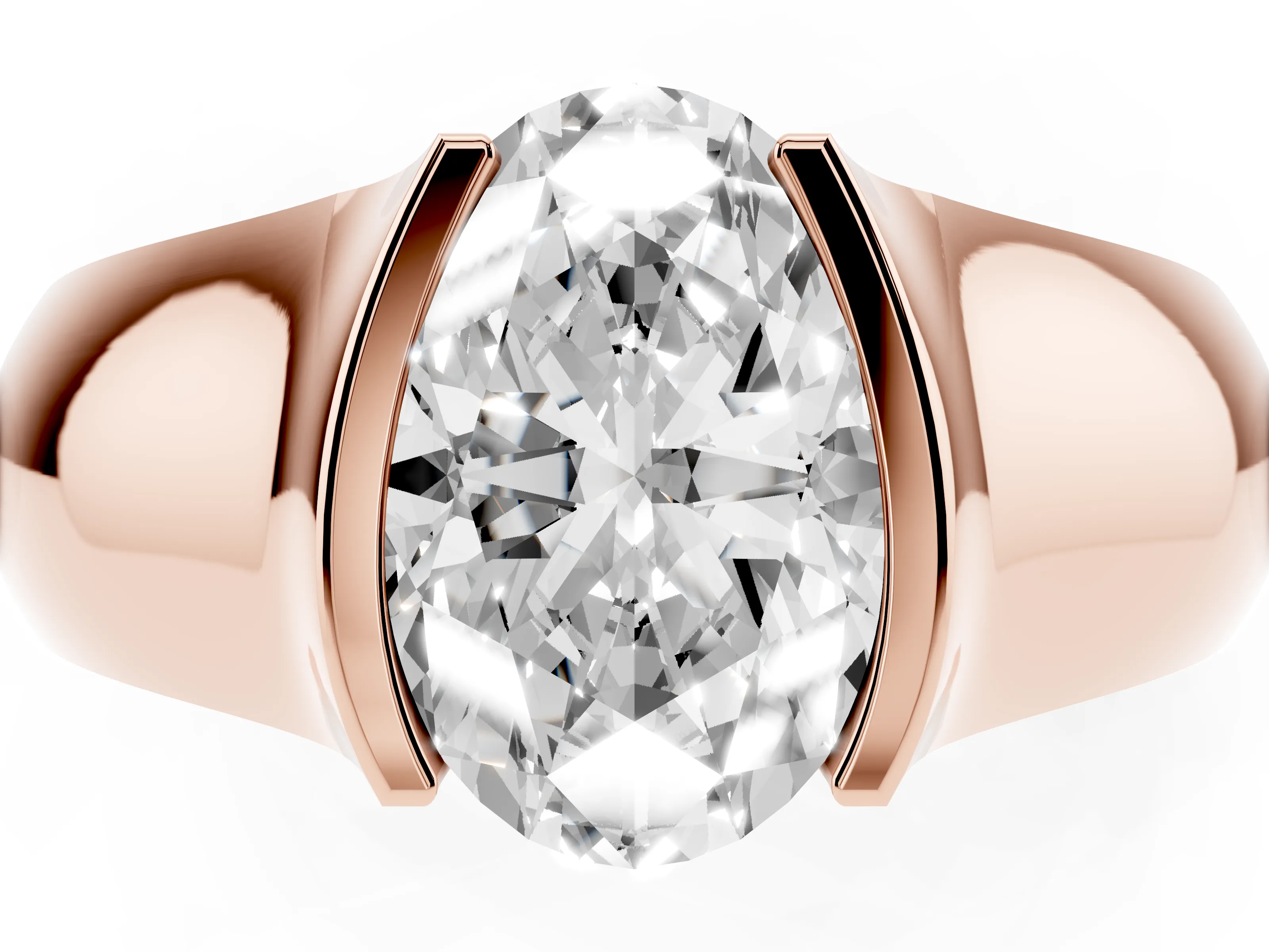 Oval Cut Diamond Bezel Solitaire Ring Set in Rose gold with Wide Band