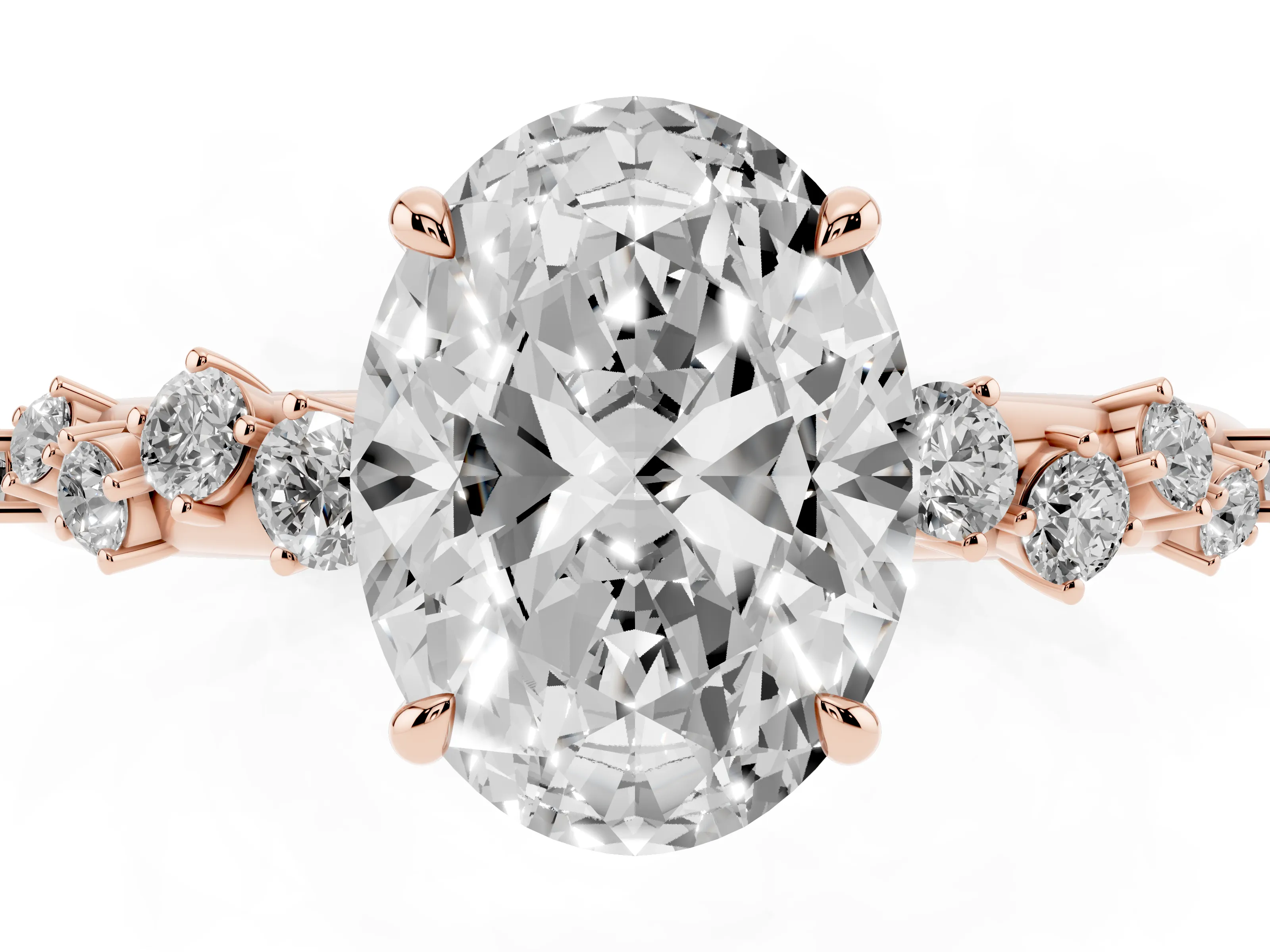 Oval Cut Diamond Cluster Solitaire Ring Set in Rose gold with Prong Setting