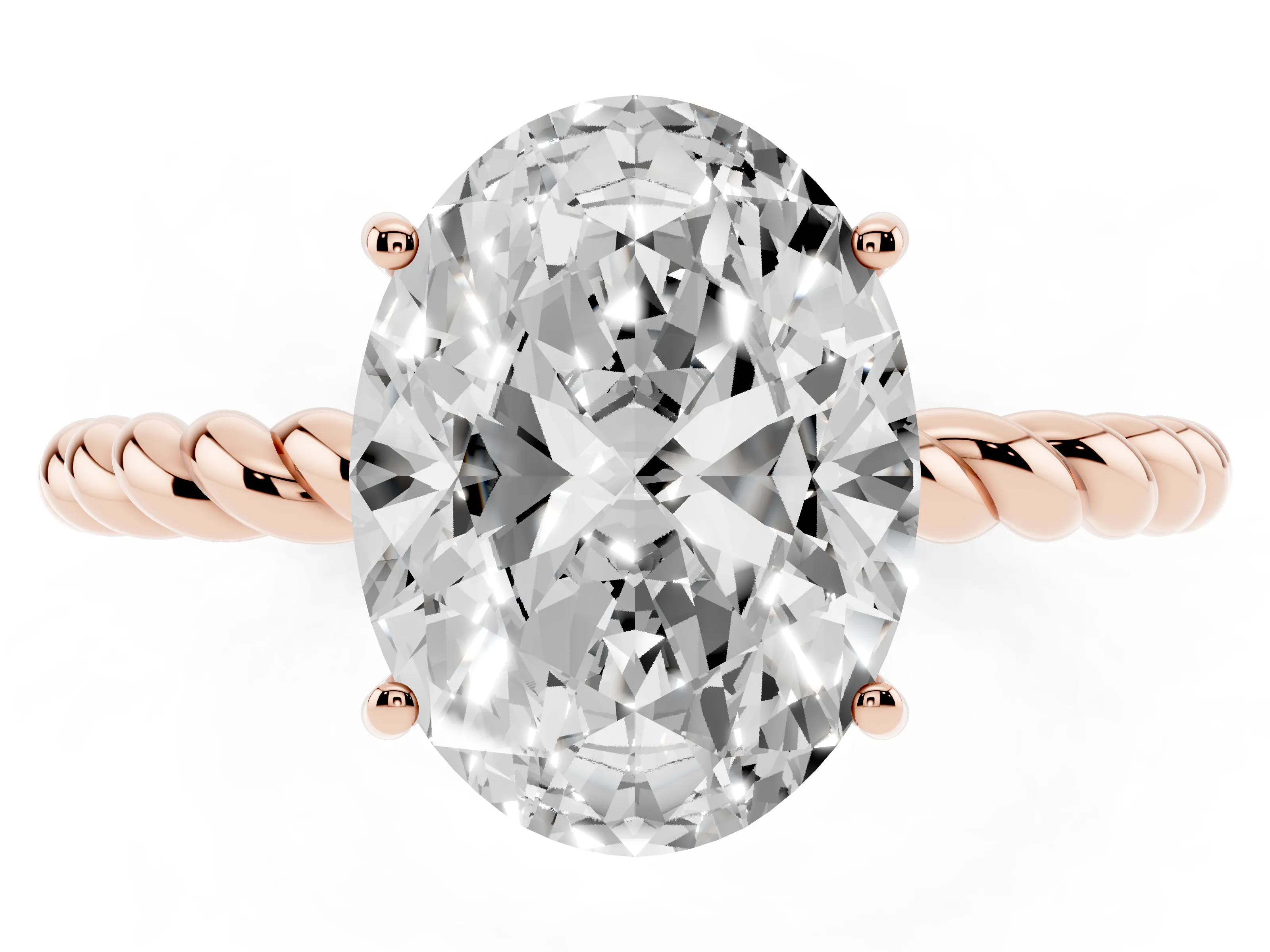 Oval Cut Diamond Solitaire Twisted Band Ring Set in Rose gold with Prong Solitaire Setting