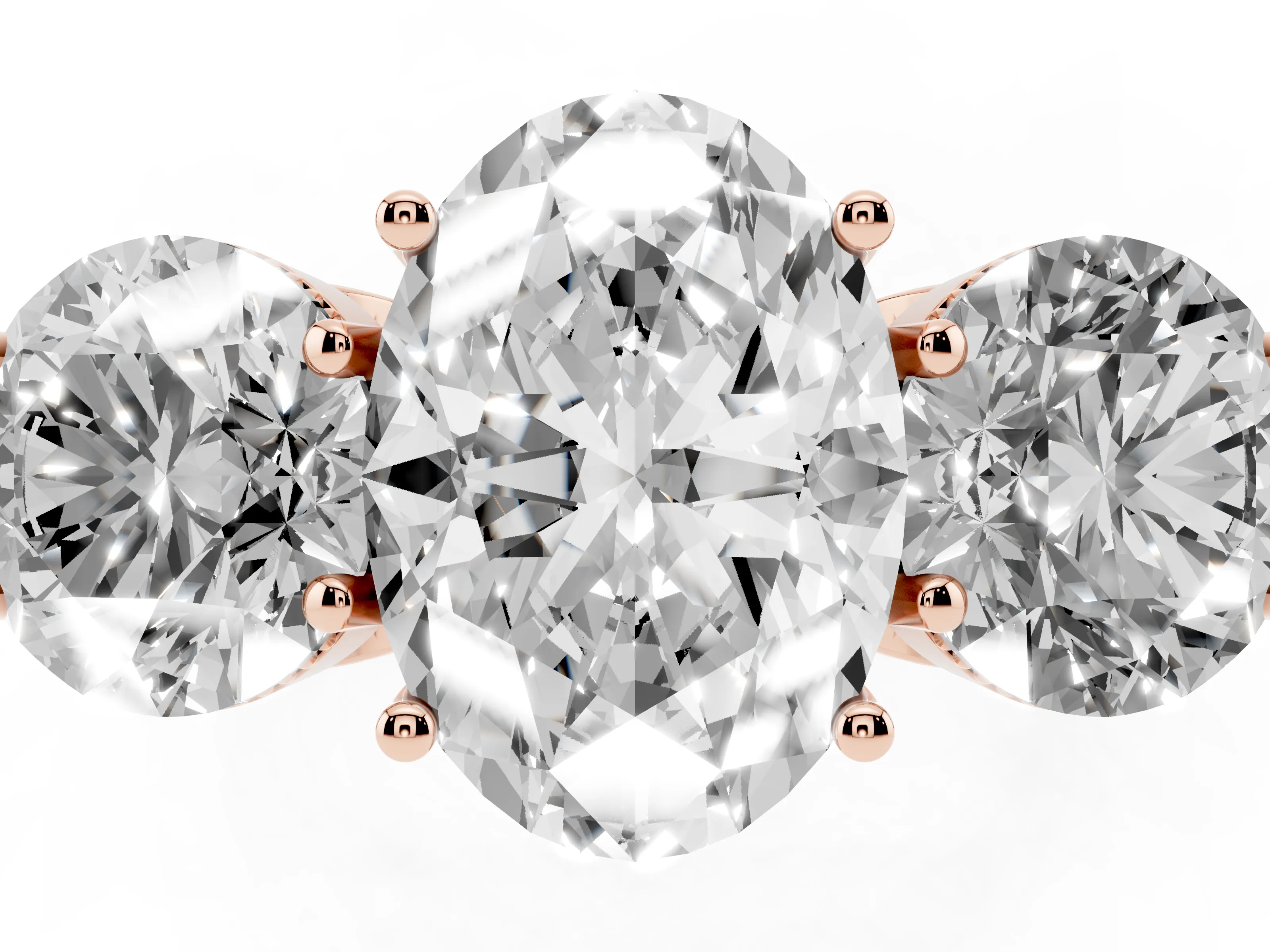 Oval Cut Diamond Three-Stone Engagement Ring Set in Rose gold with Polished Band