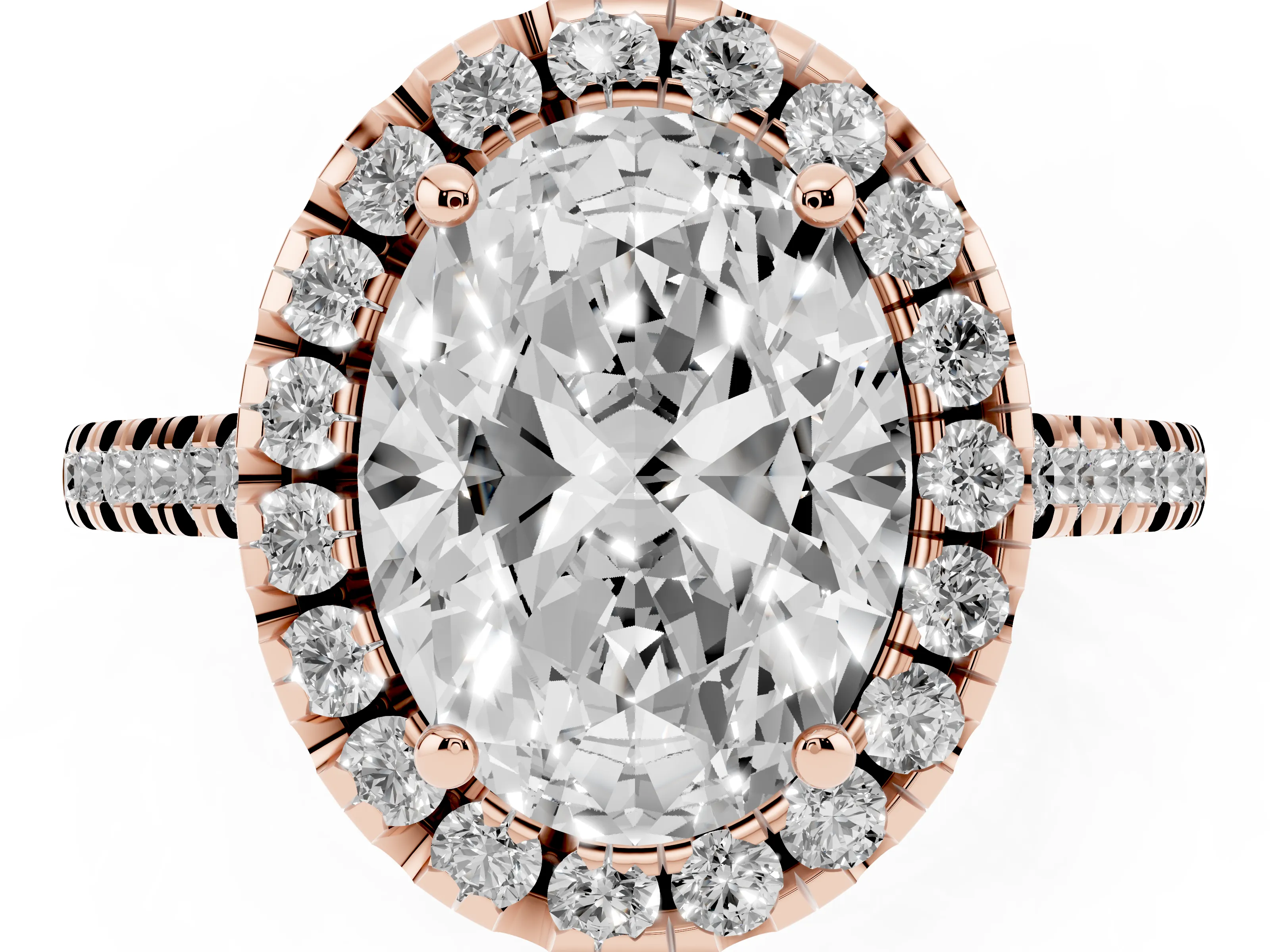 Oval Cut Diamond Cushion Halo Ring Set in Rose gold with Pavé Band
