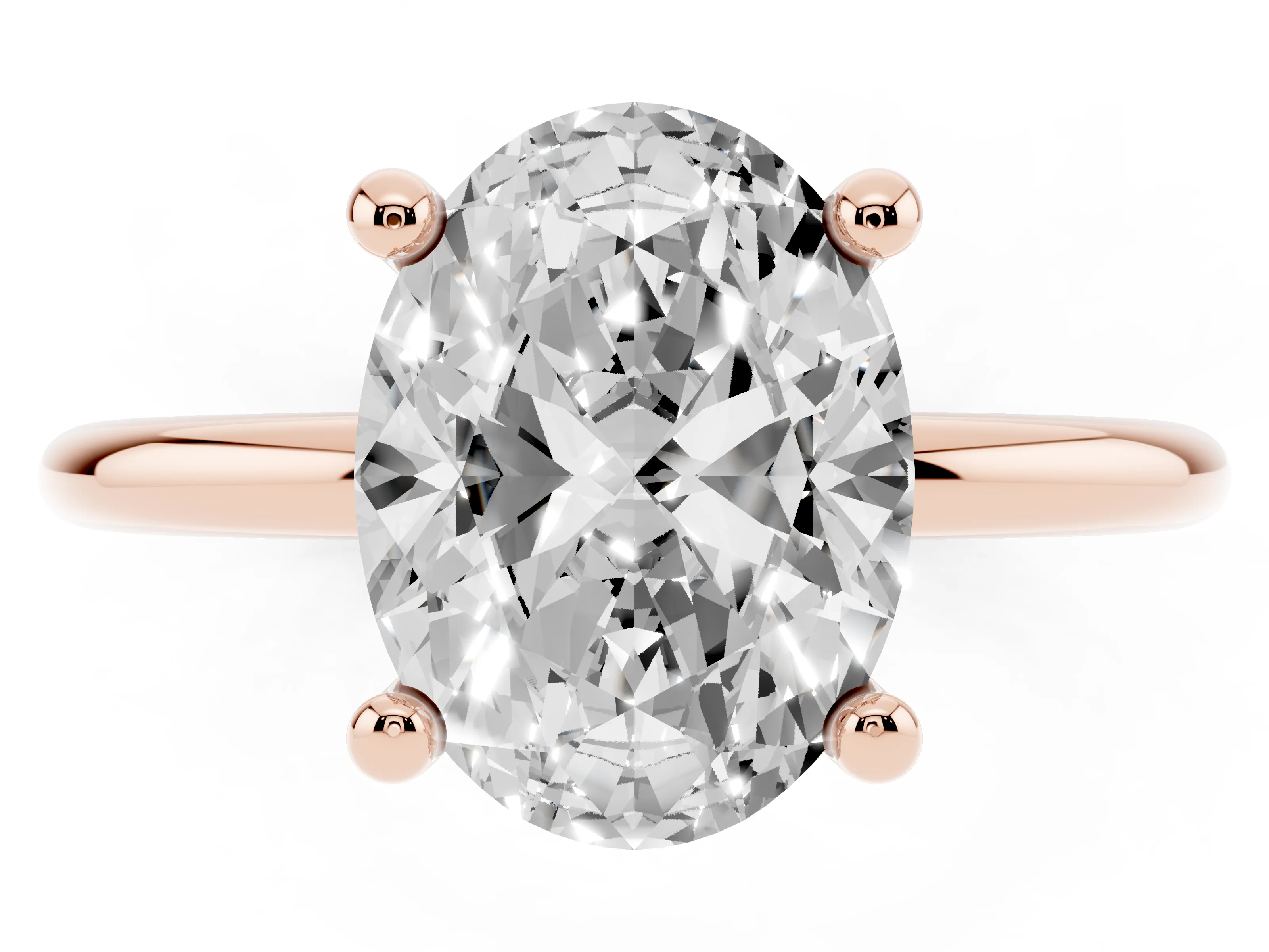 Oval Cut Diamond Solitaire Ring Set in Rose gold with Secure Prong Setting on a Classic Band