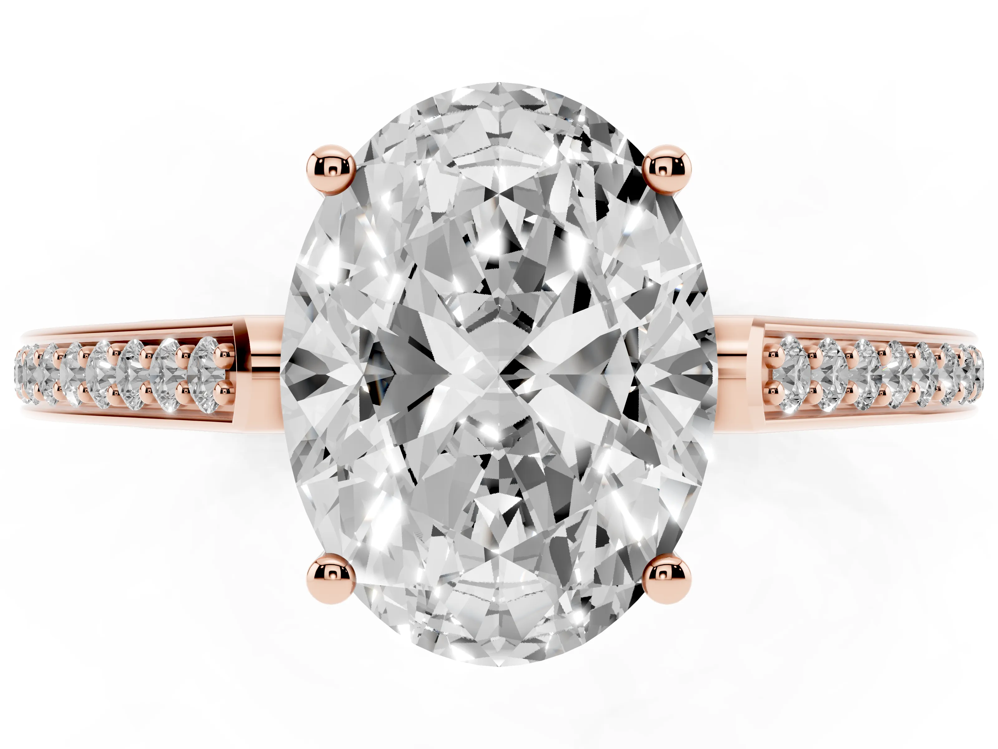 Oval Cut Diamond Cathedral Pavé Engagement Ring Set in Rose gold with Prong Setting