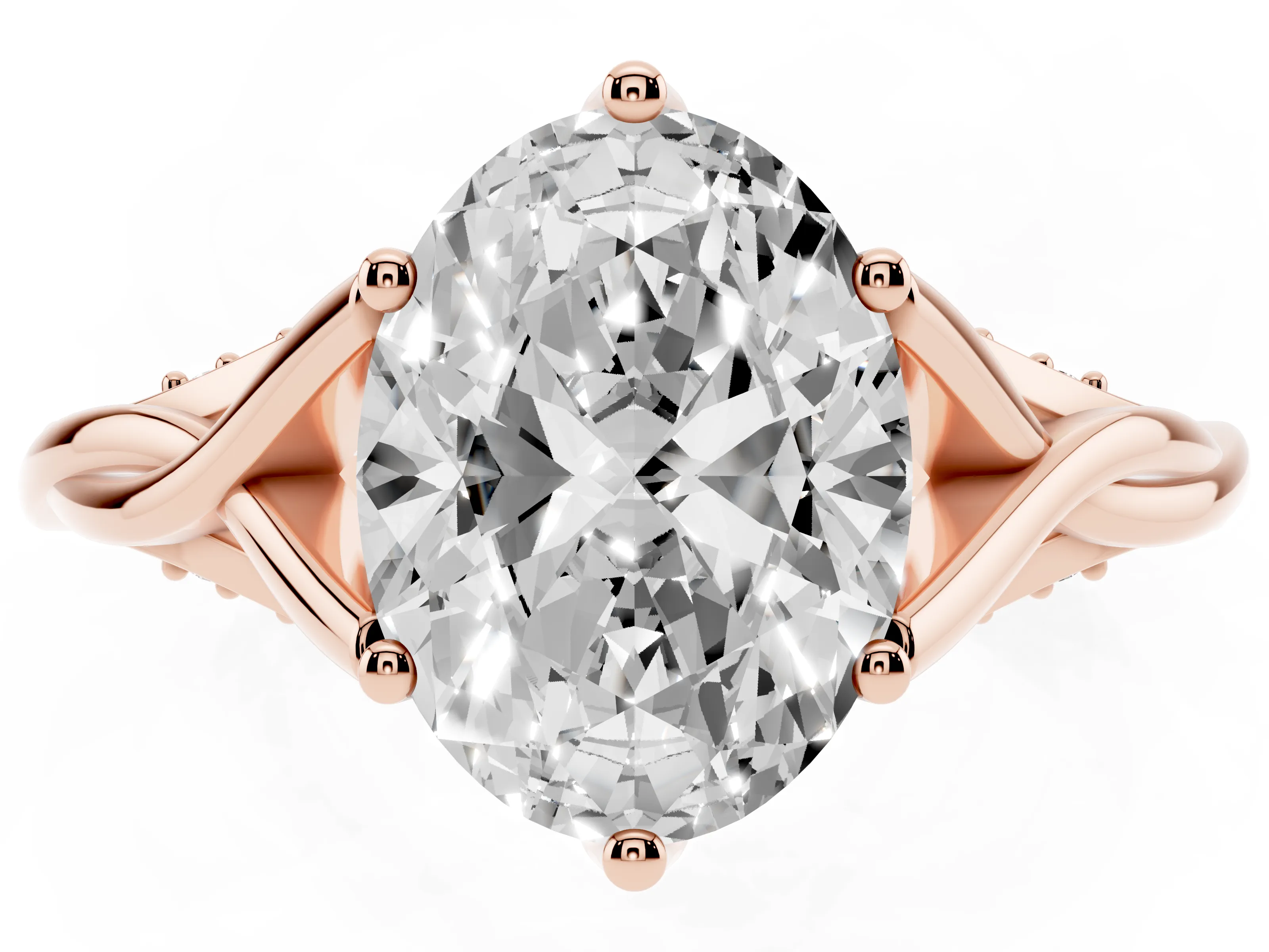 Oval Cut Diamond Intertwined Twist Band Solitaire Ring Set in Rose gold with Prong Setting