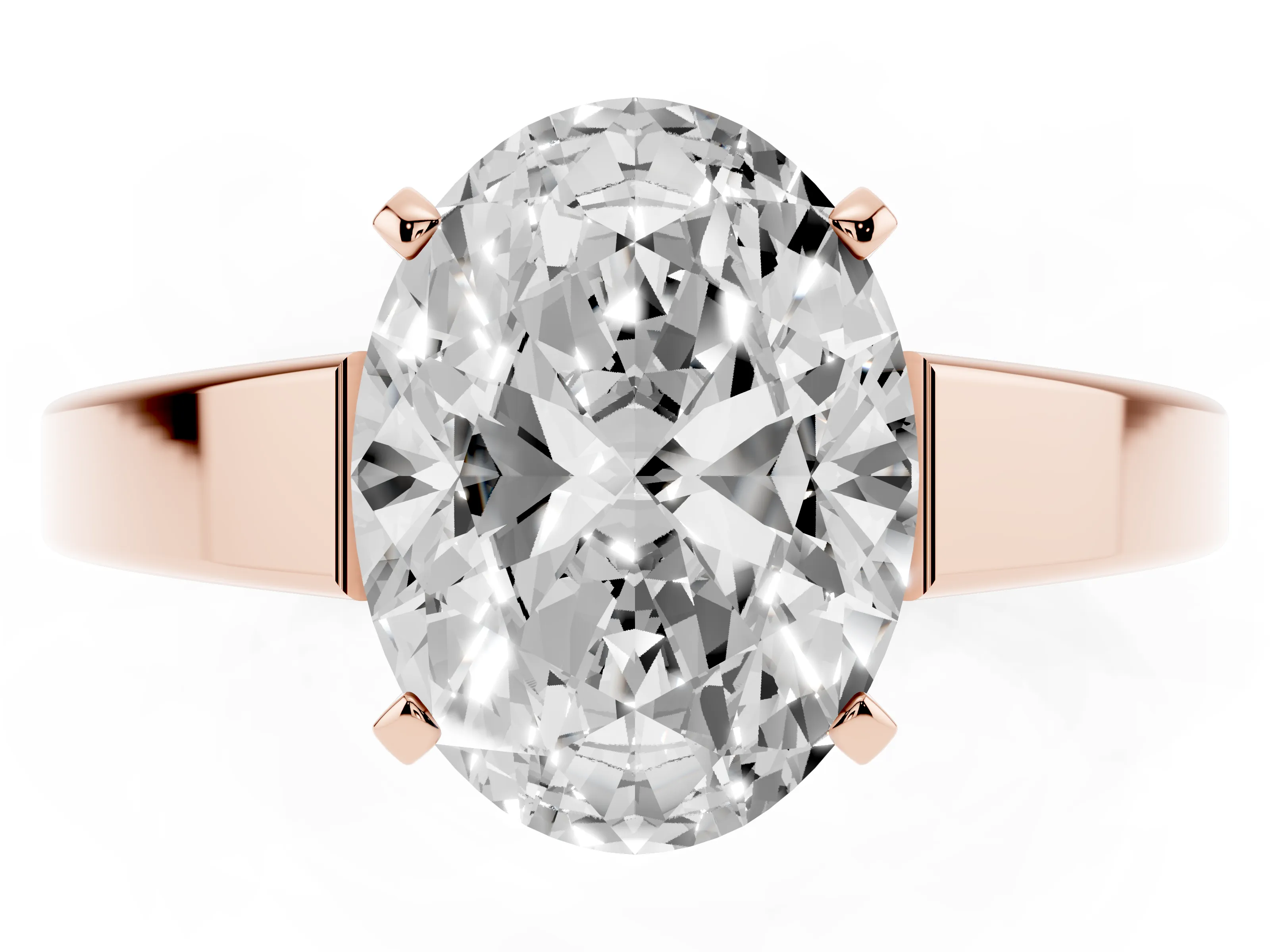 Oval Cut Diamond Solitaire Engagement Ring Set in Rose gold with Prong Setting and Tapered Band