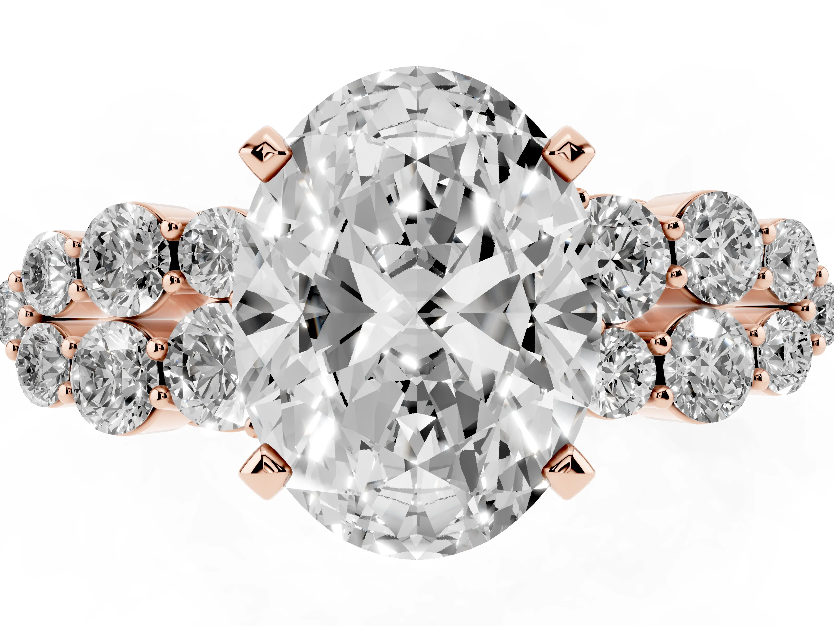 Oval Cut Diamond Cluster Engagement Ring Set in Rose gold with Pavé Band and Prong Setting
