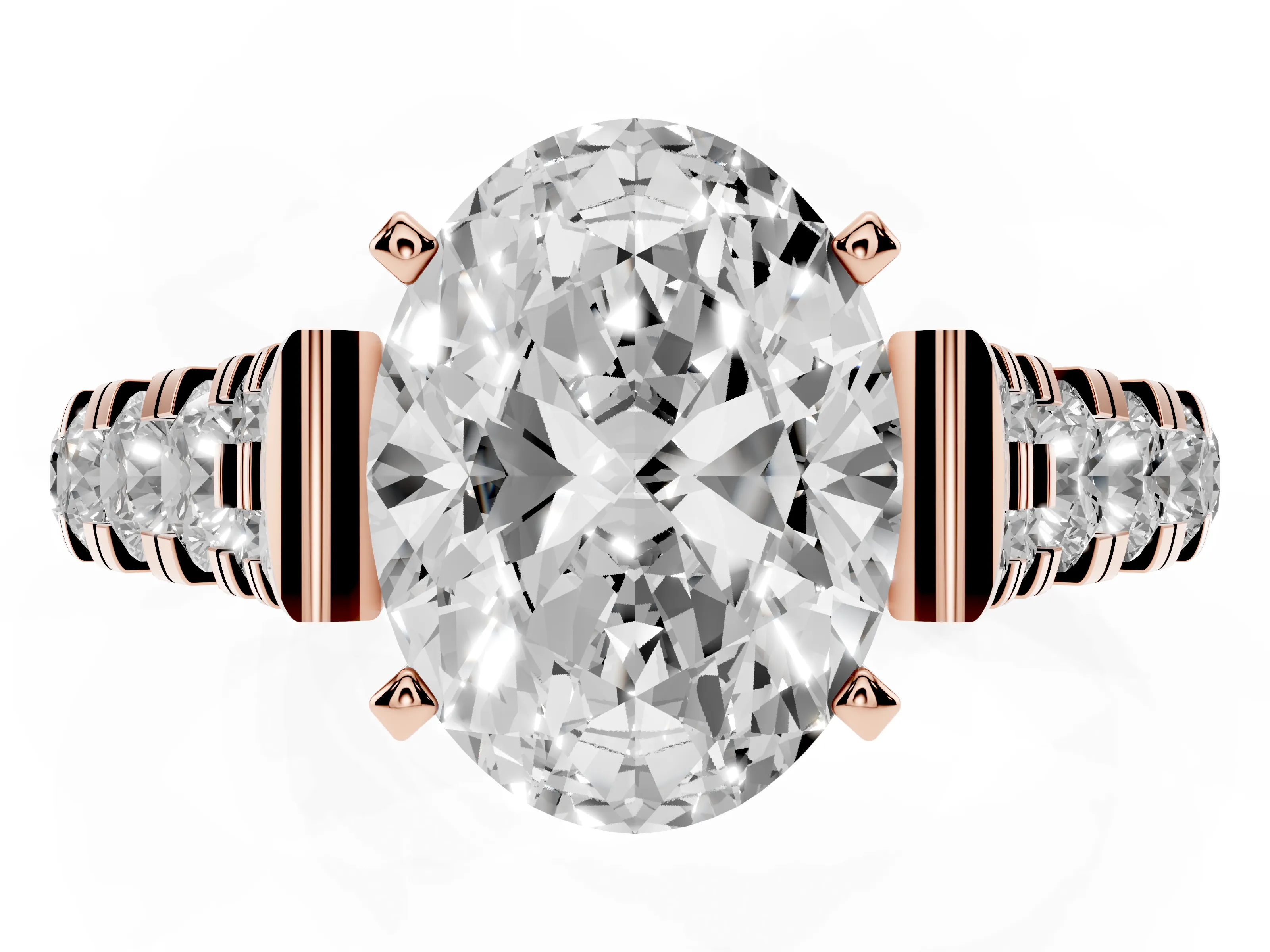 Oval Cut Diamond Classic Solitaire Ring Set in Rose gold with Pavé Band and Prong Setting