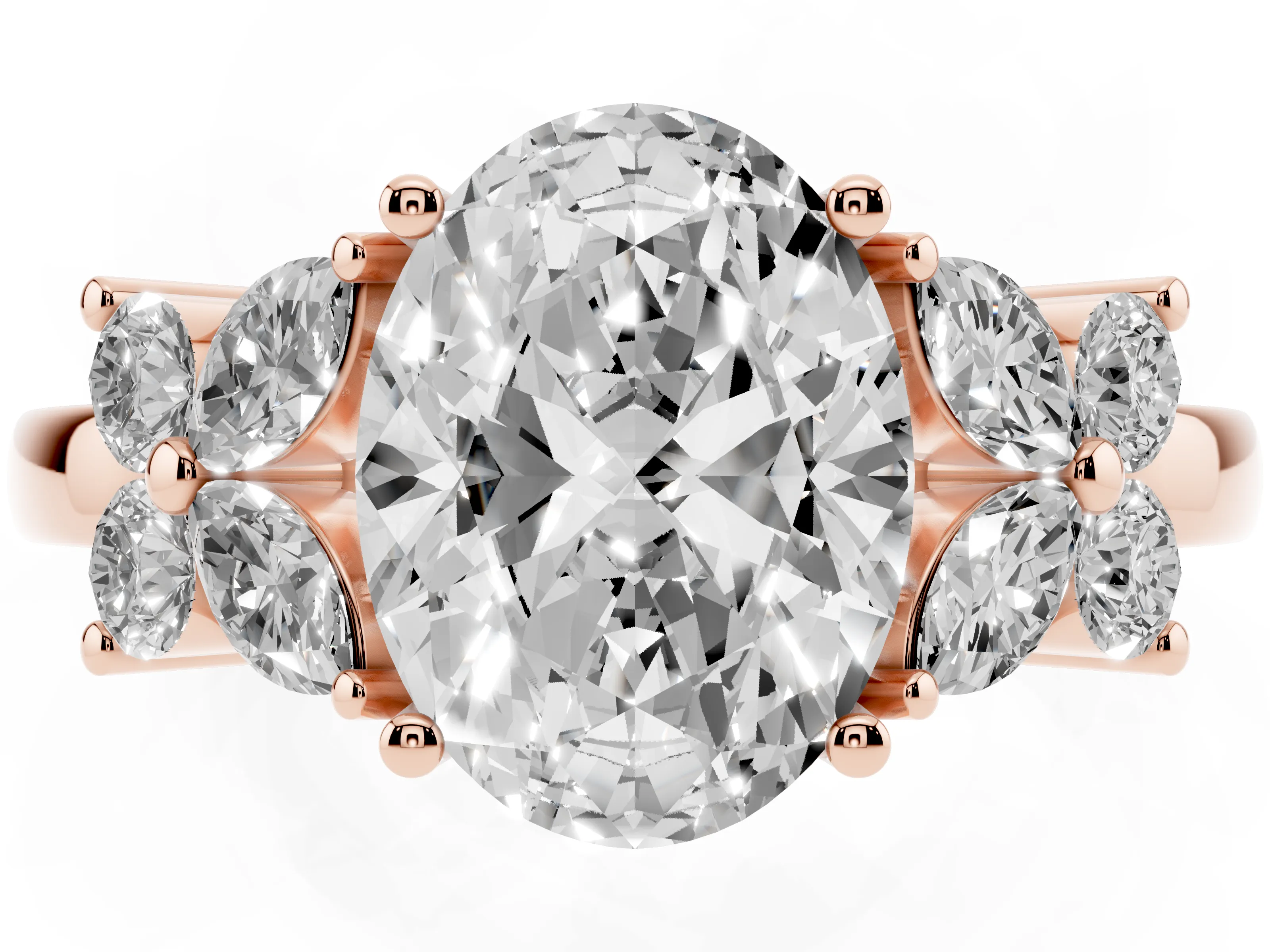 Oval Cut Diamond Floral Cluster Ring Set in Rose gold with Marquise Petals and Prong Setting