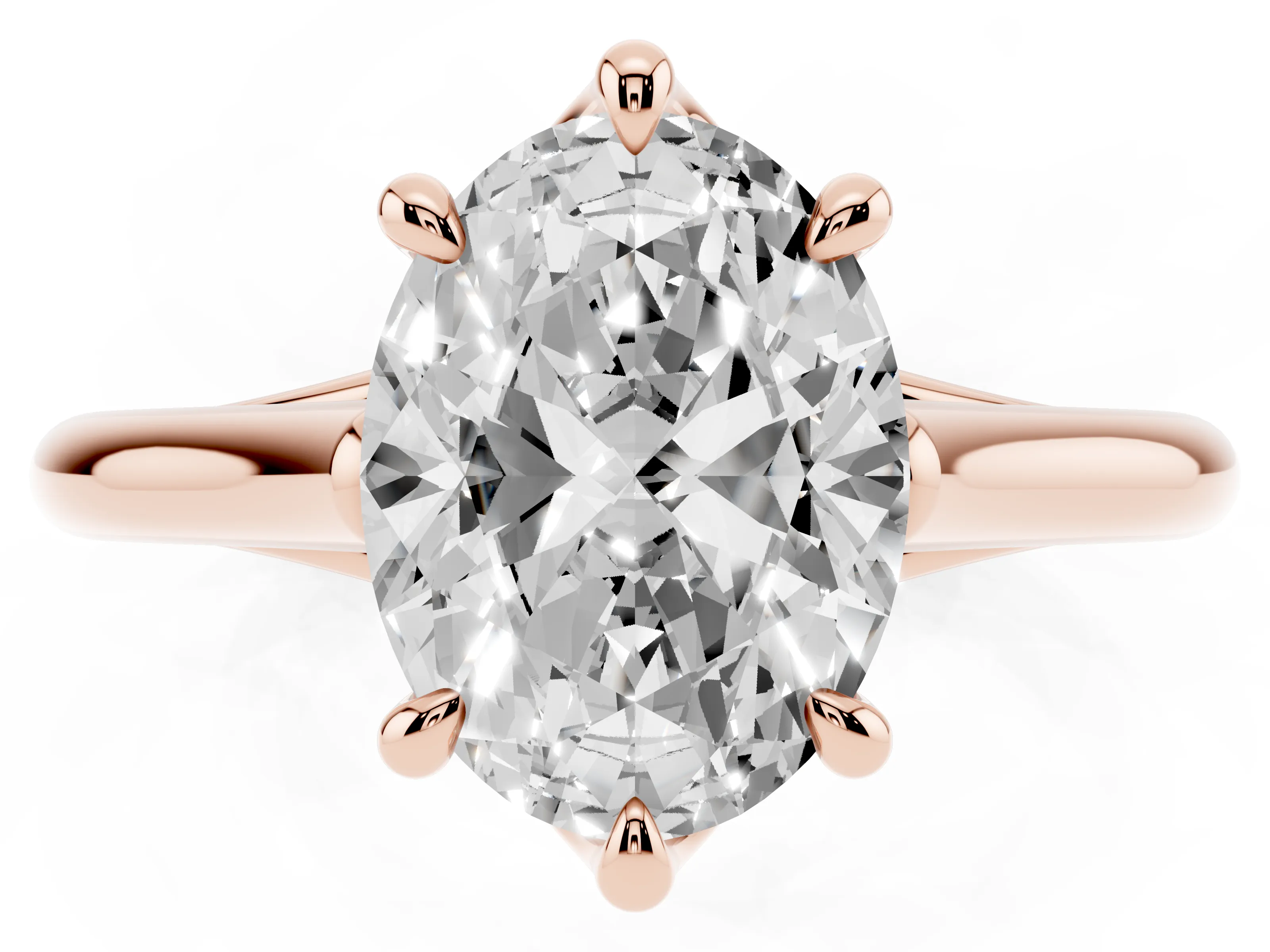 Oval Cut Diamond Solitaire Engagement Ring Set in Rose gold with Prong Setting and Plain Classic Band